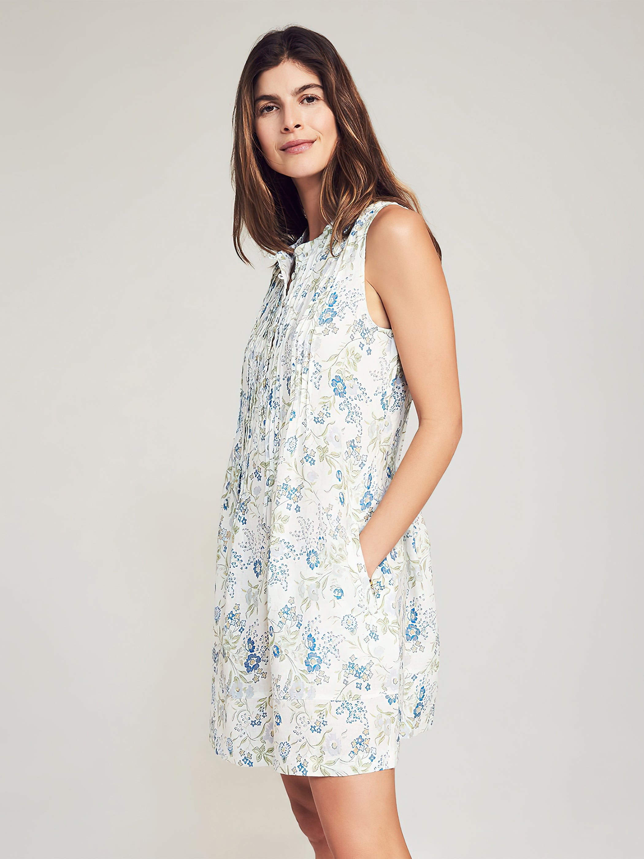 Isha Ditsy Floral Washed Linen Dress - Blue Geraldine Floral