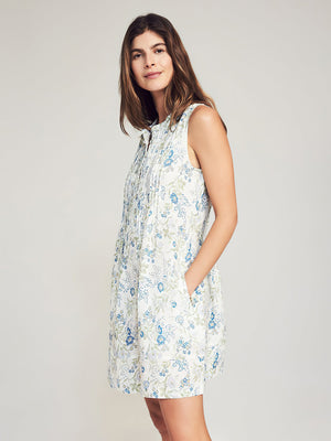 Isha Ditsy Floral Washed Linen Dress - Blue Geraldine Floral