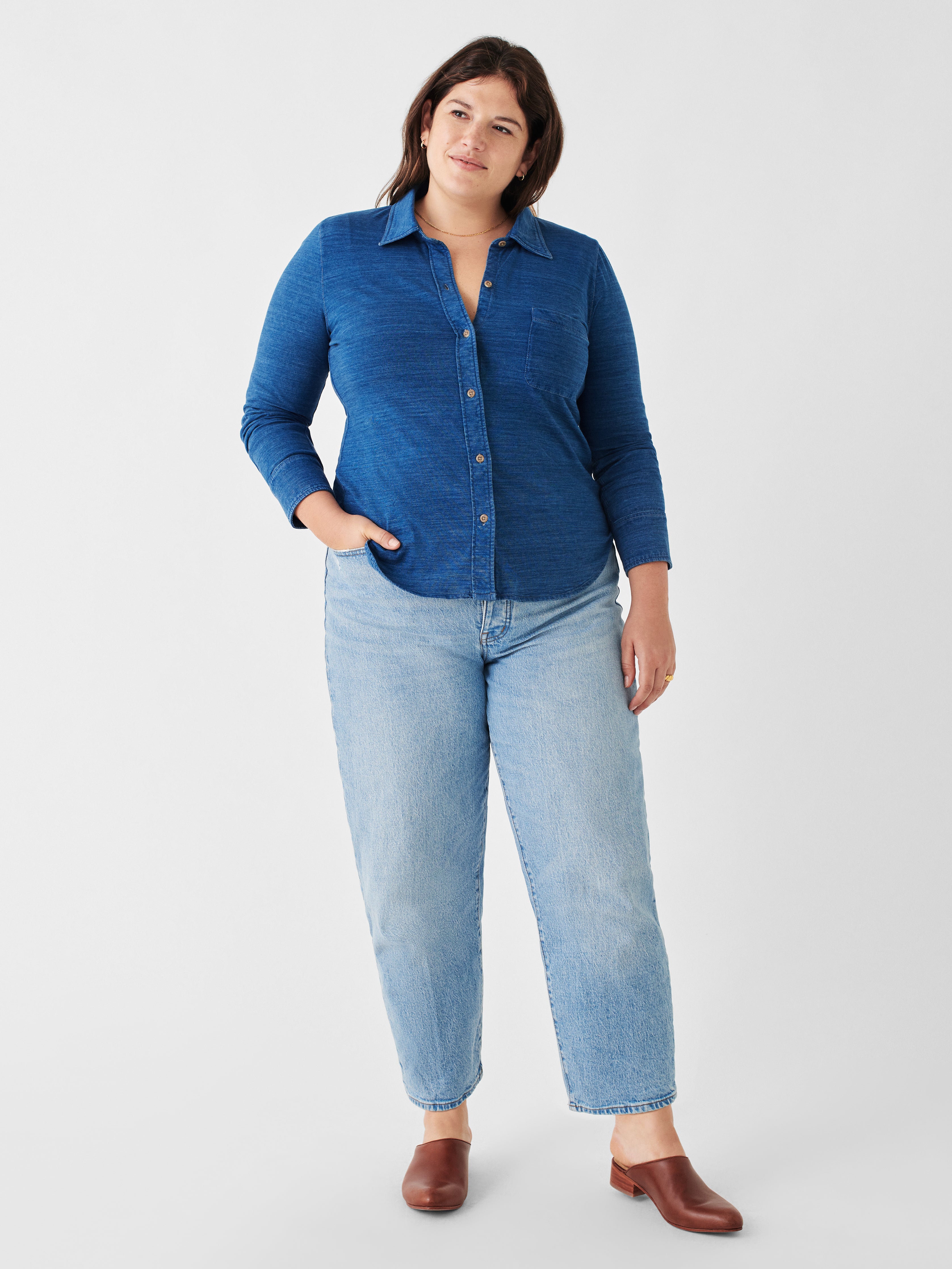 Sunwashed Knit Shirt - Medium Indigo Wash