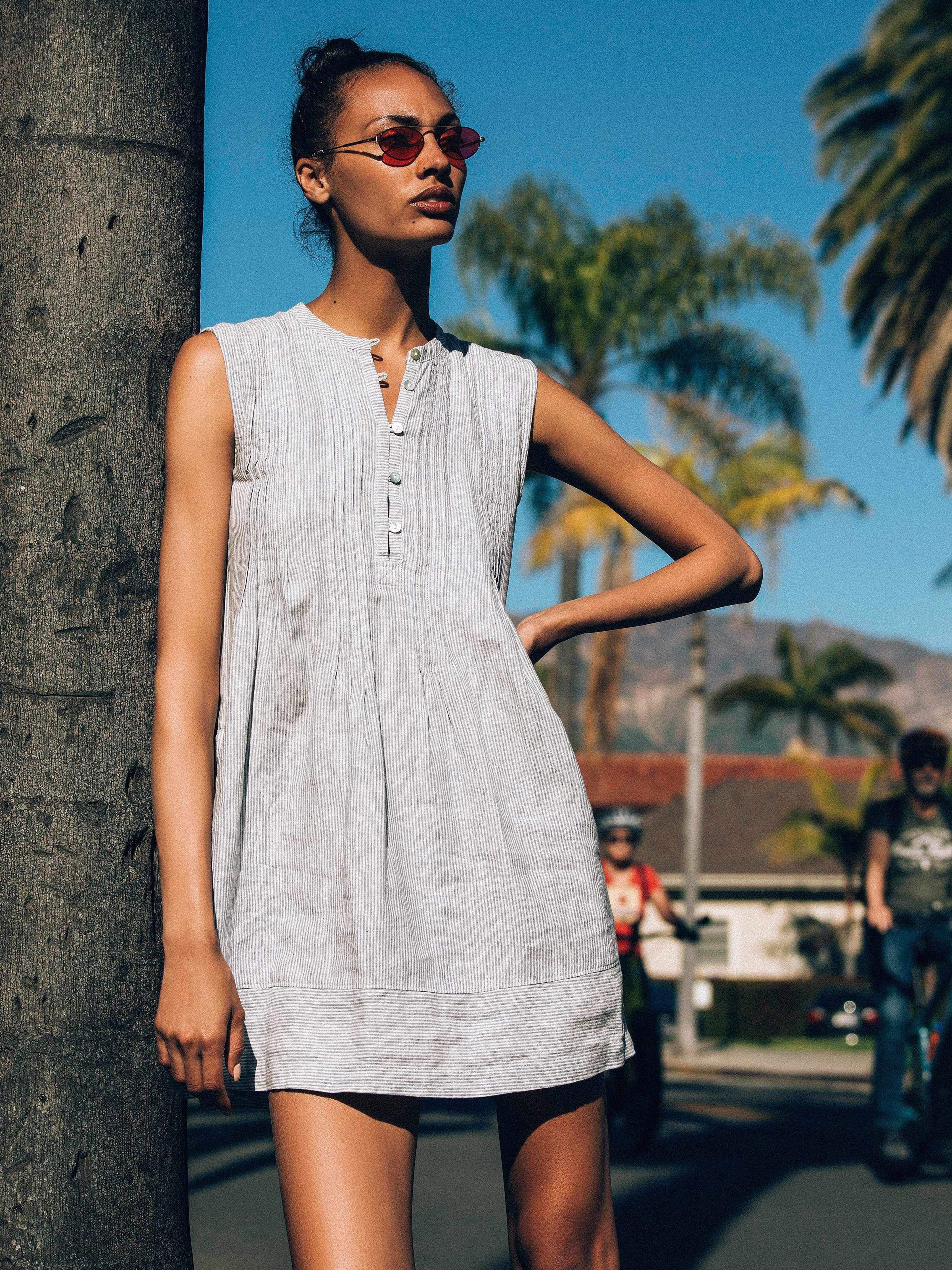 Isha Dress - Blue Mini Stripe