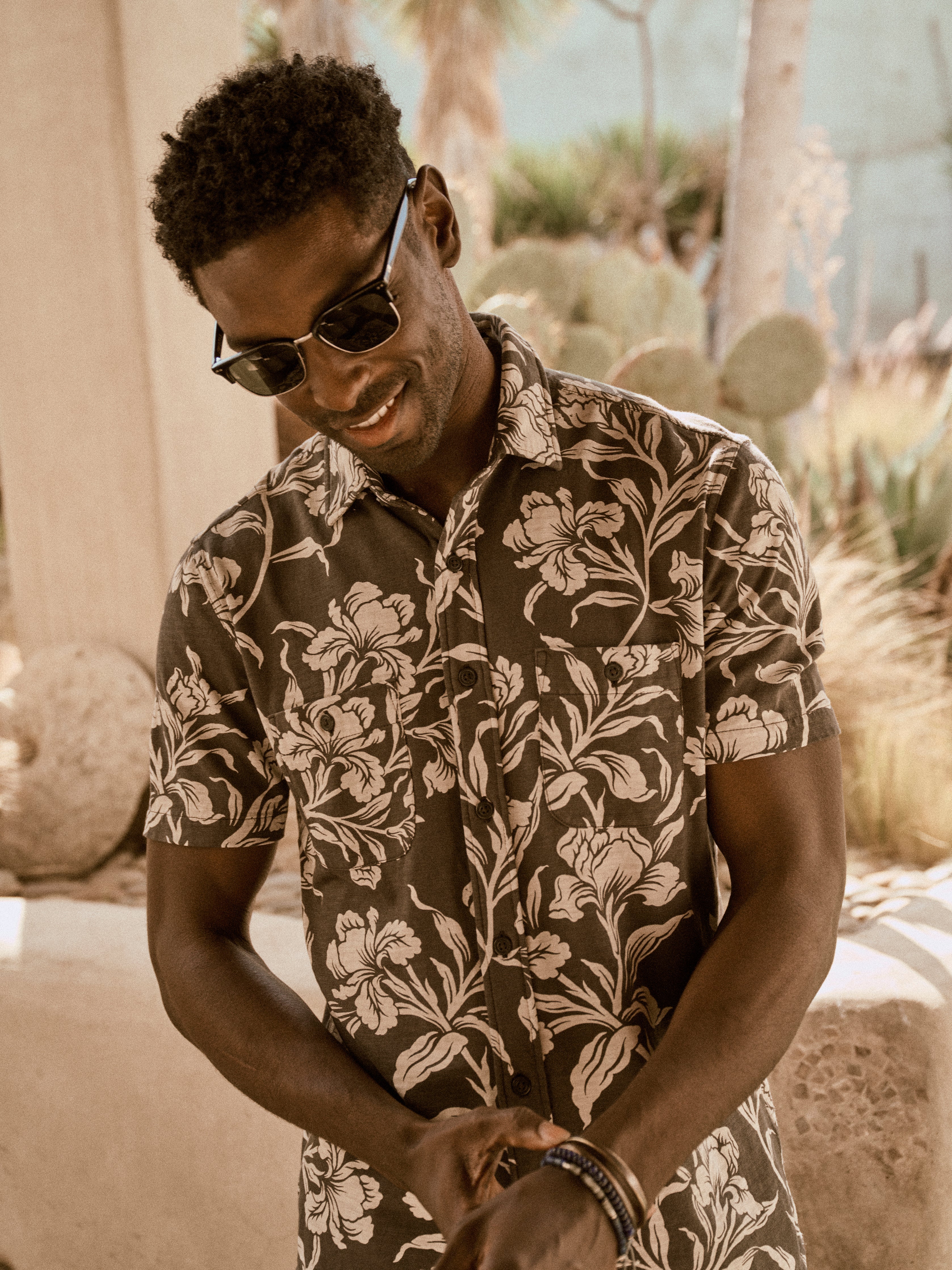 Short-Sleeve Knit Seasons Shirt - Cream Ash Floral