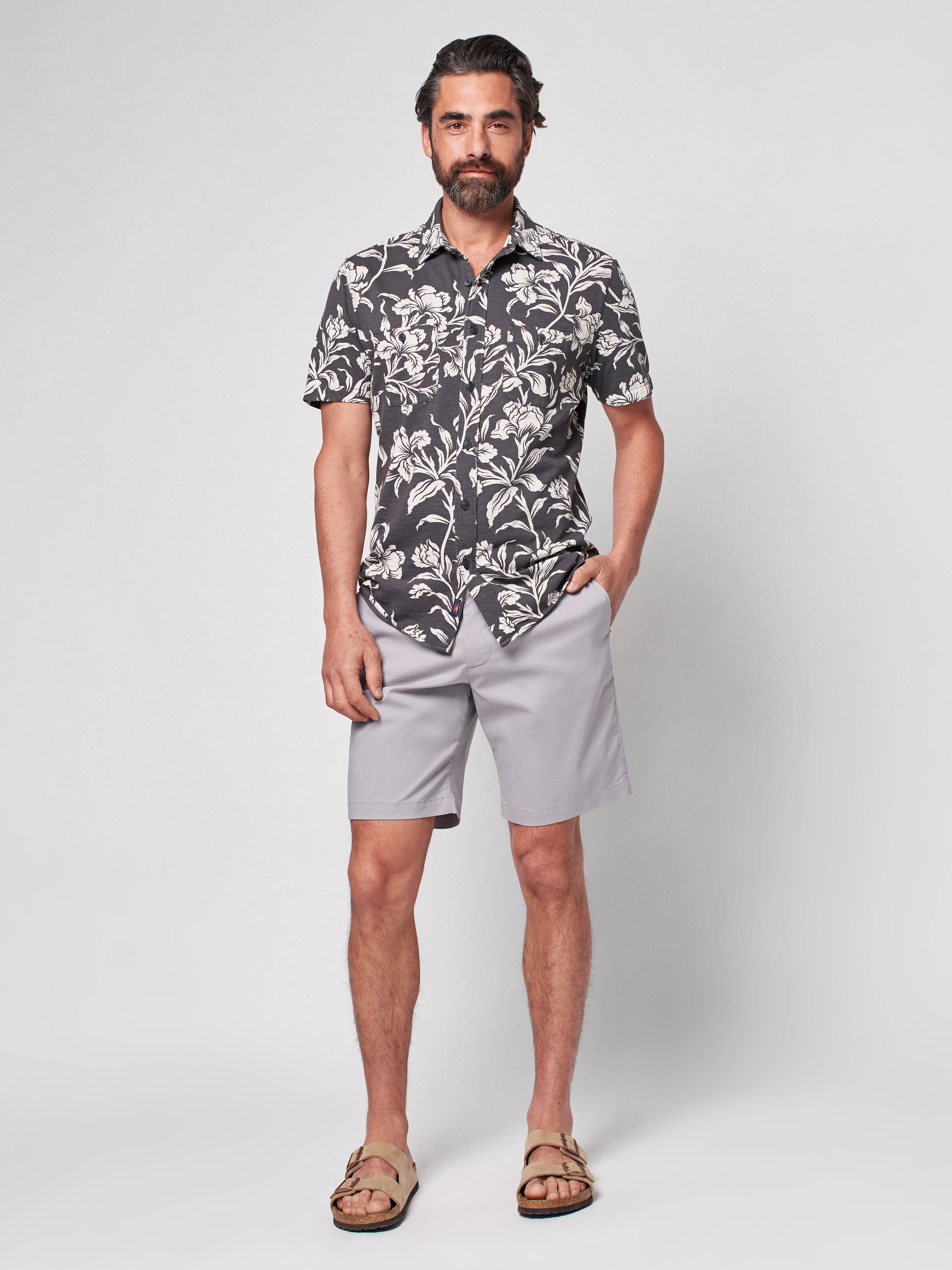 Short-Sleeve Knit Seasons Shirt - Cream Ash Floral
