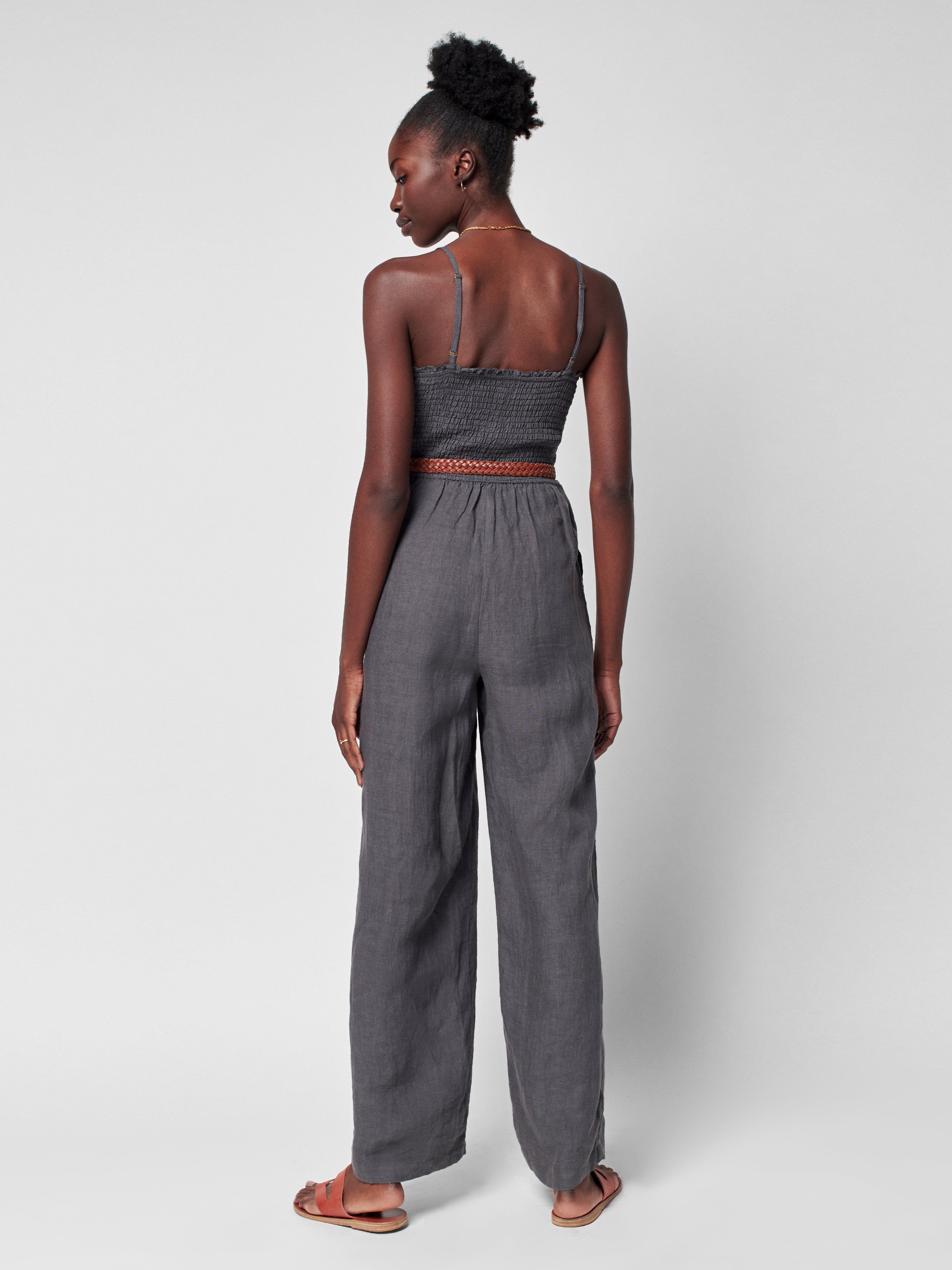 Mandy Linen Smocked Jumpsuit - Washed Black