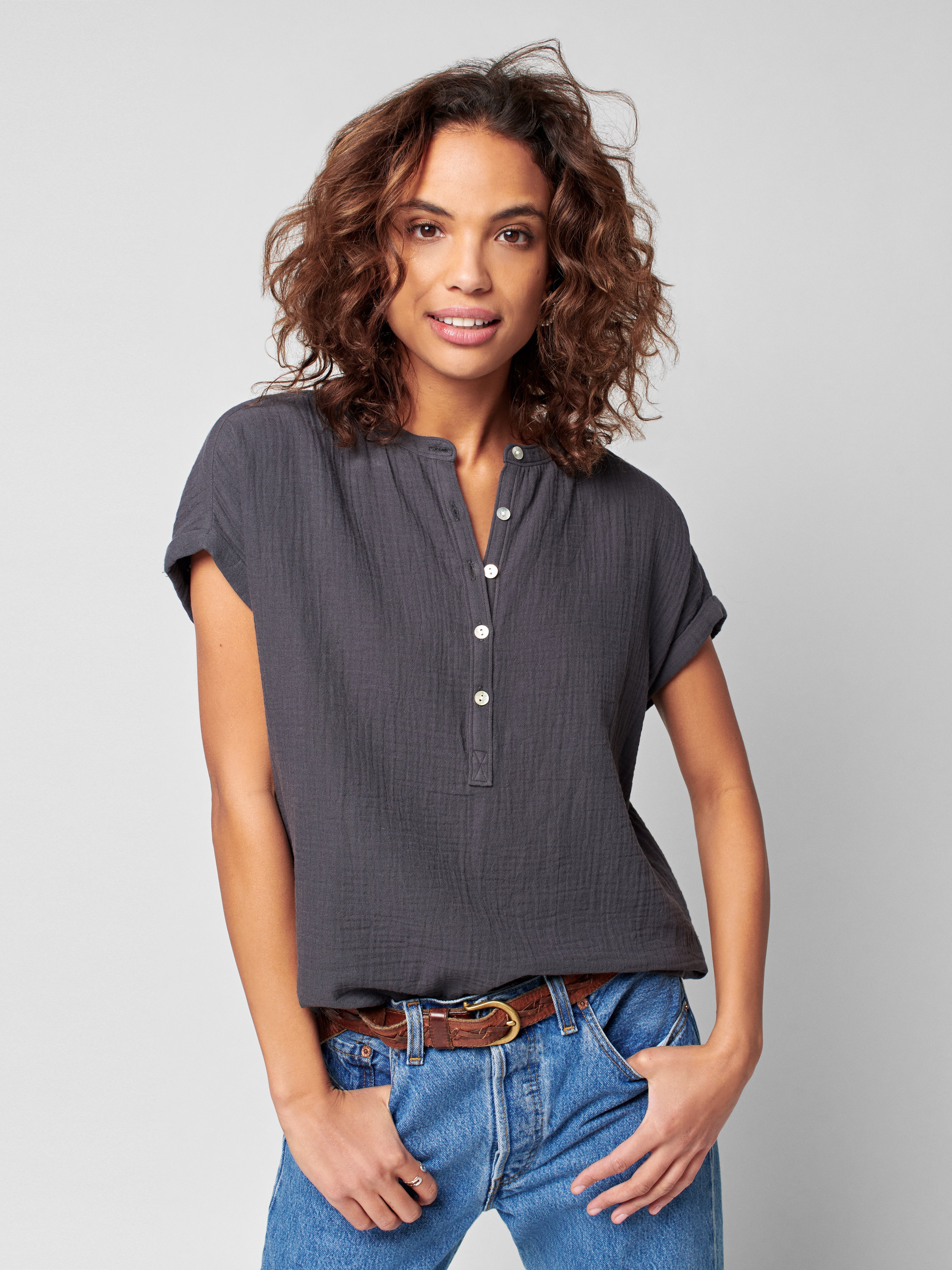 Dream Cotton Gauze Desmond Top - Washed Black