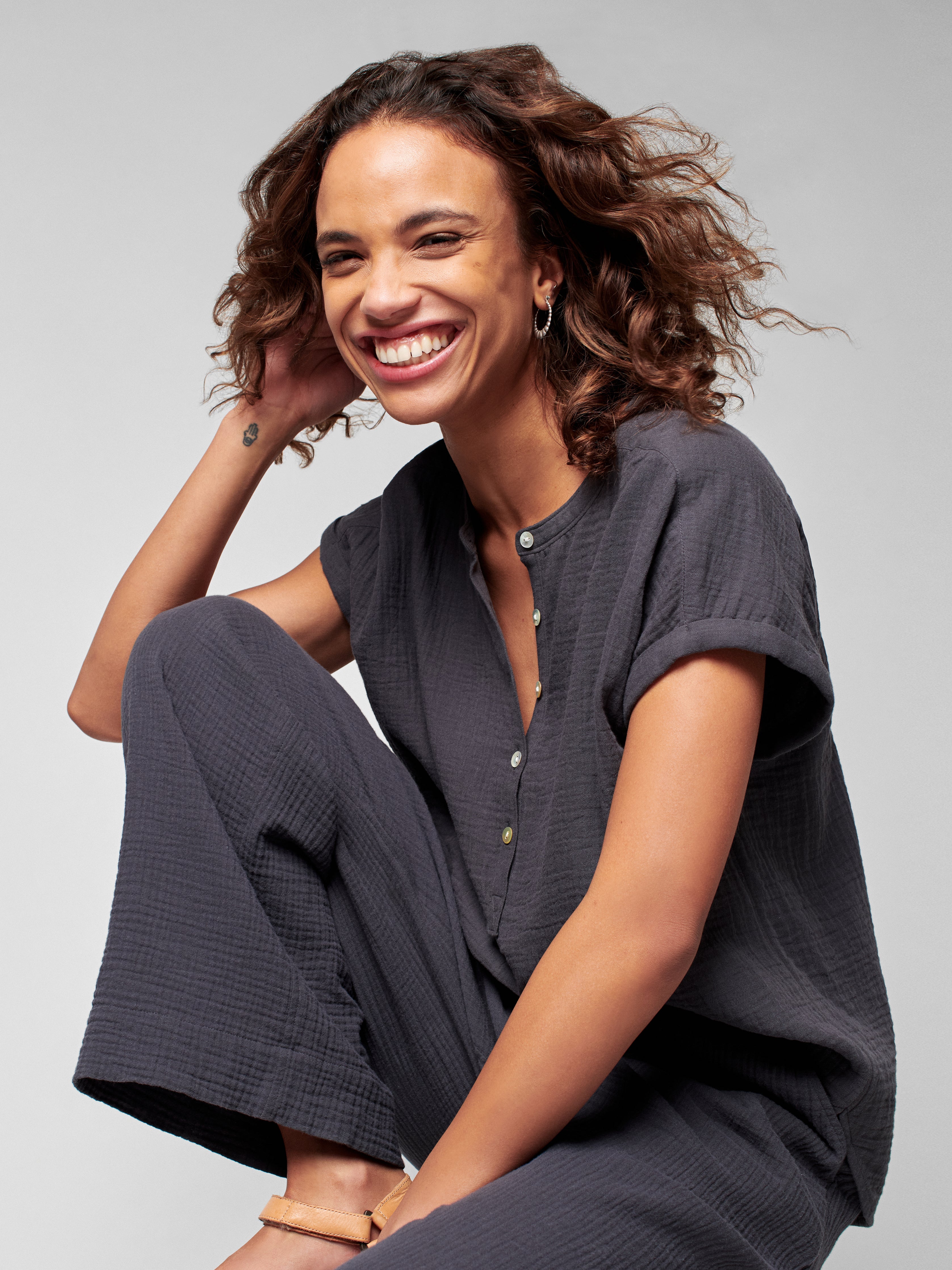 Dream Cotton Gauze Desmond Top - Washed Black