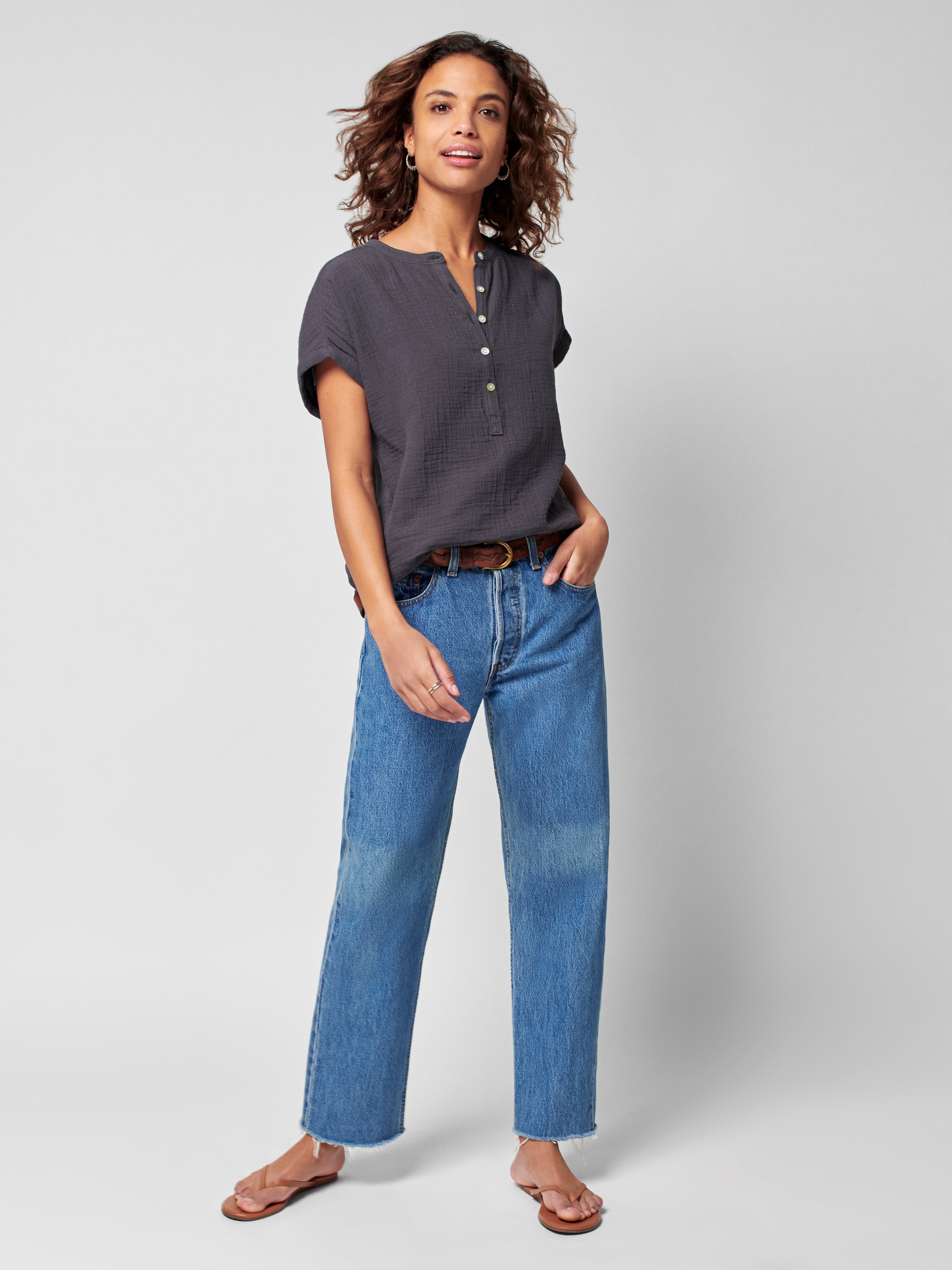 Dream Cotton Gauze Desmond Top - Washed Black