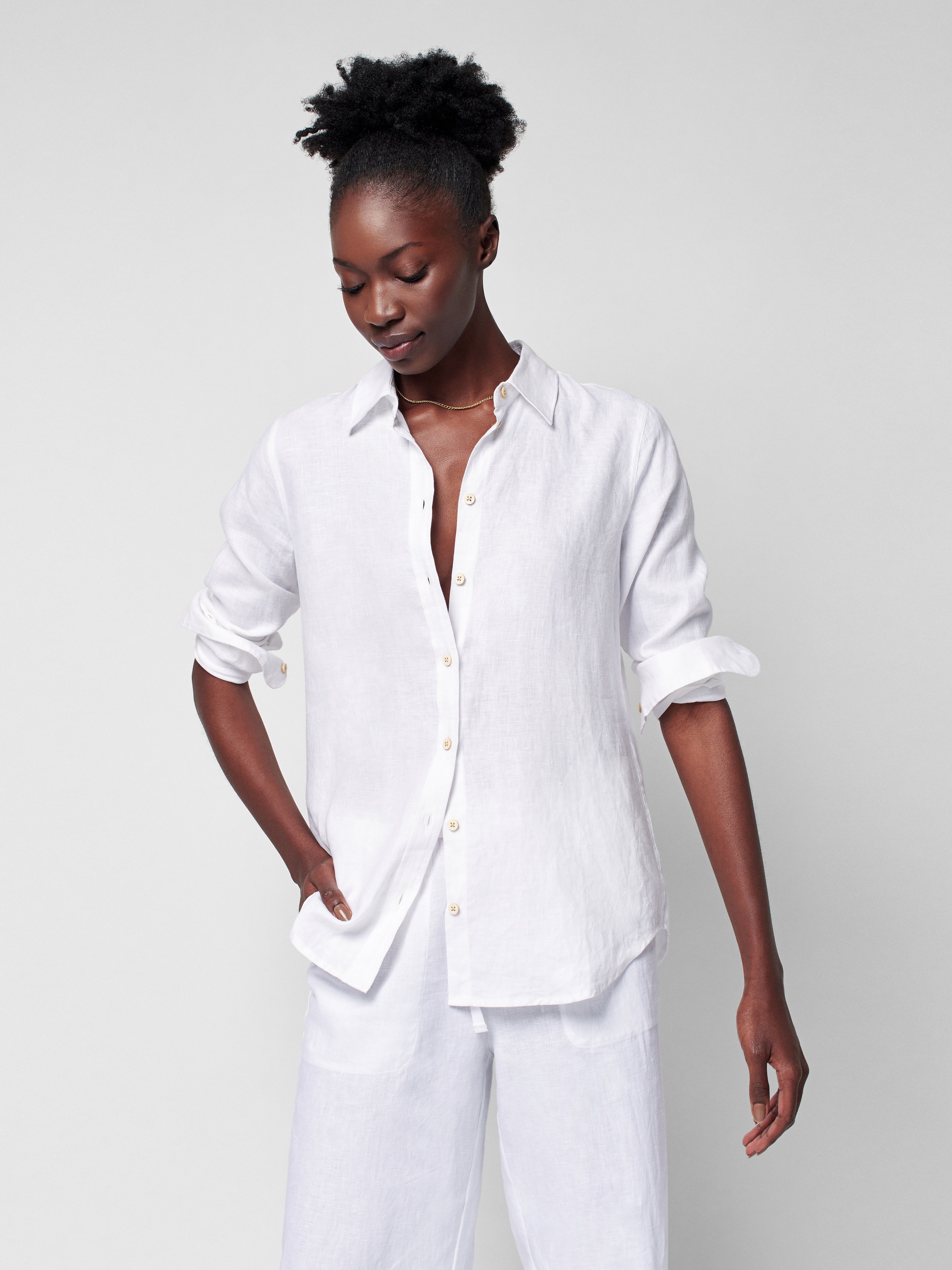 Summer Sands Linen Relaxed Shirt - White