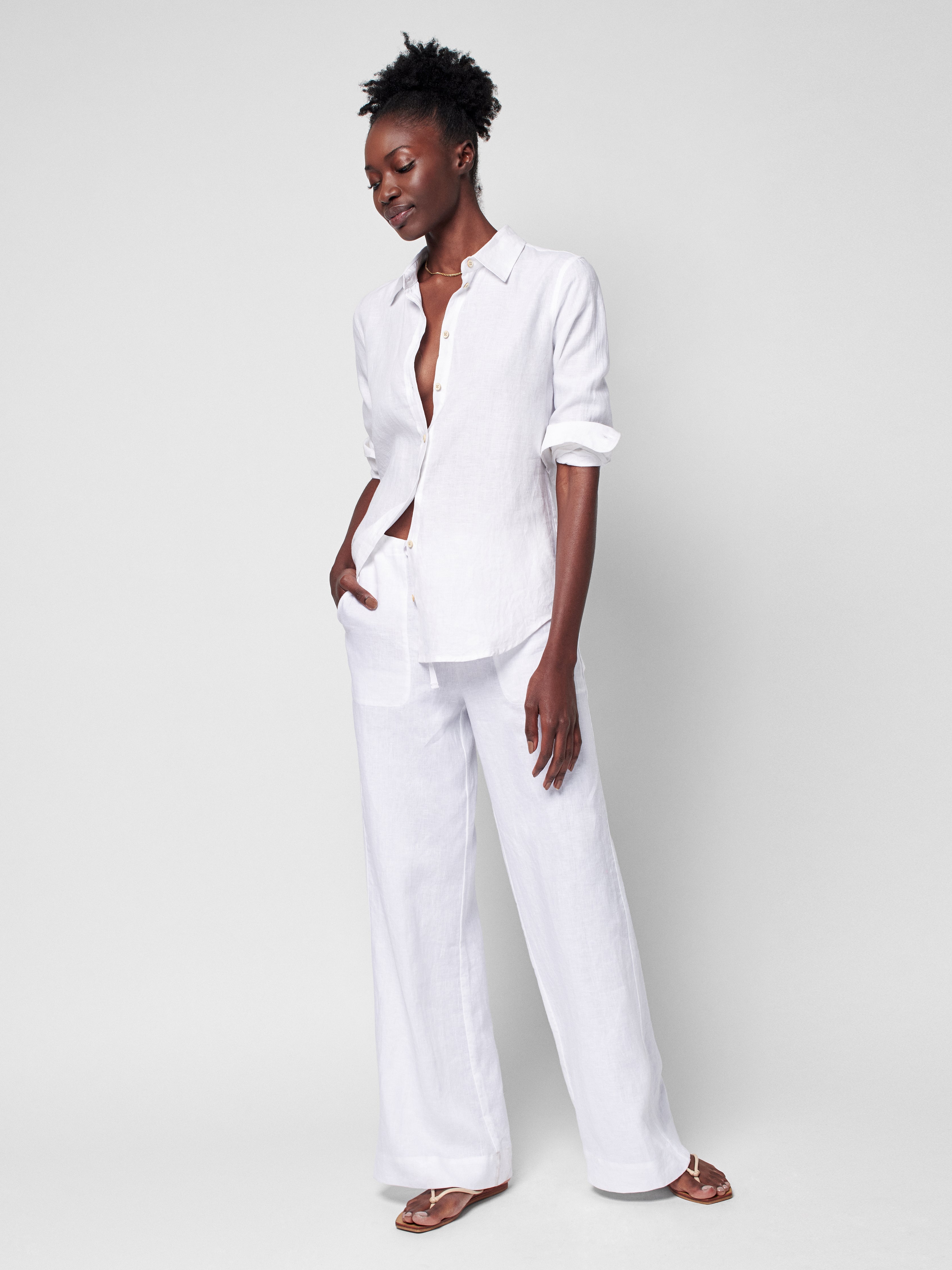 Summer Sands Linen Relaxed Shirt - White