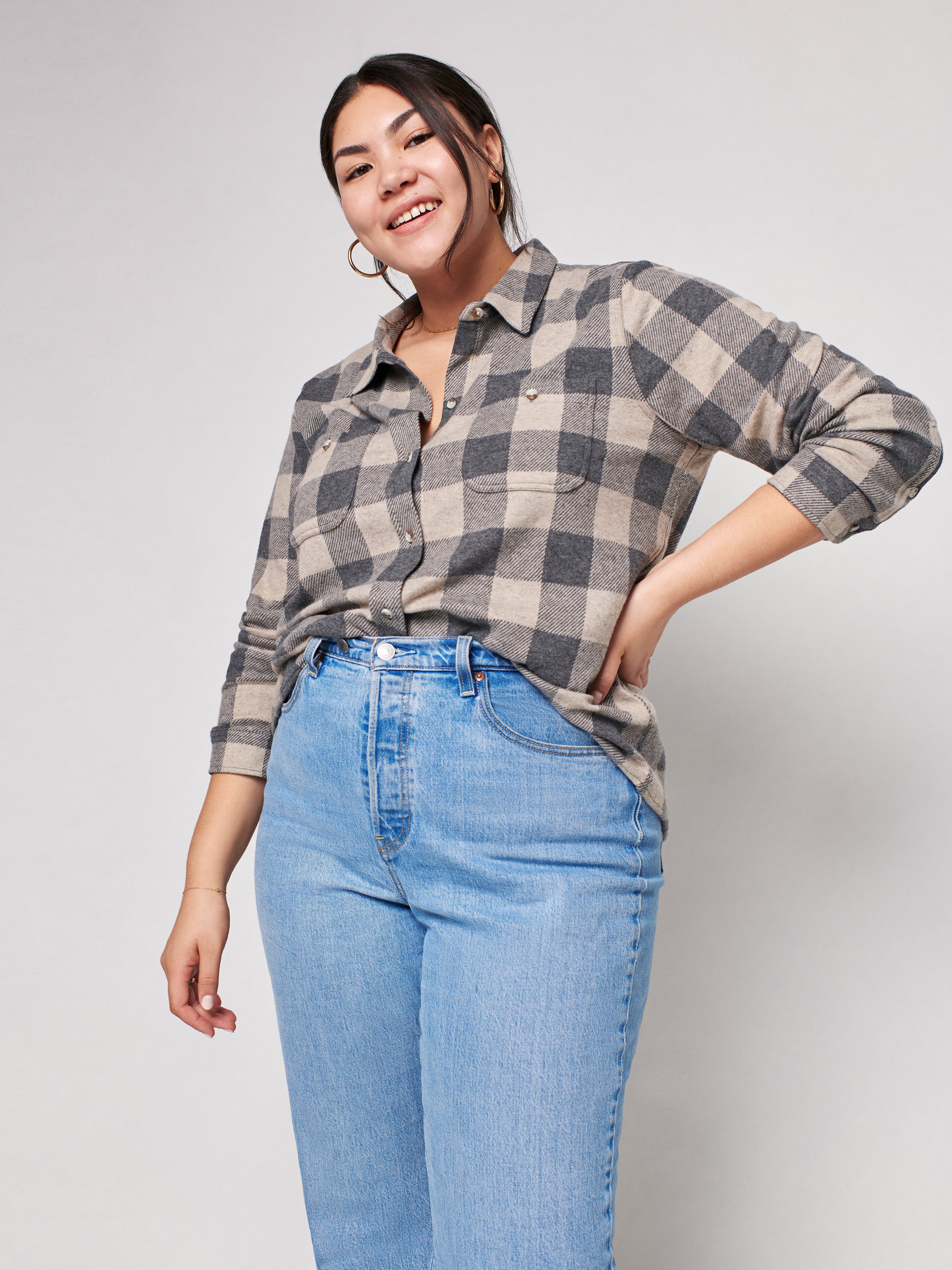 Legend™ Sweater Shirt - Tan Charcoal Buffalo Check