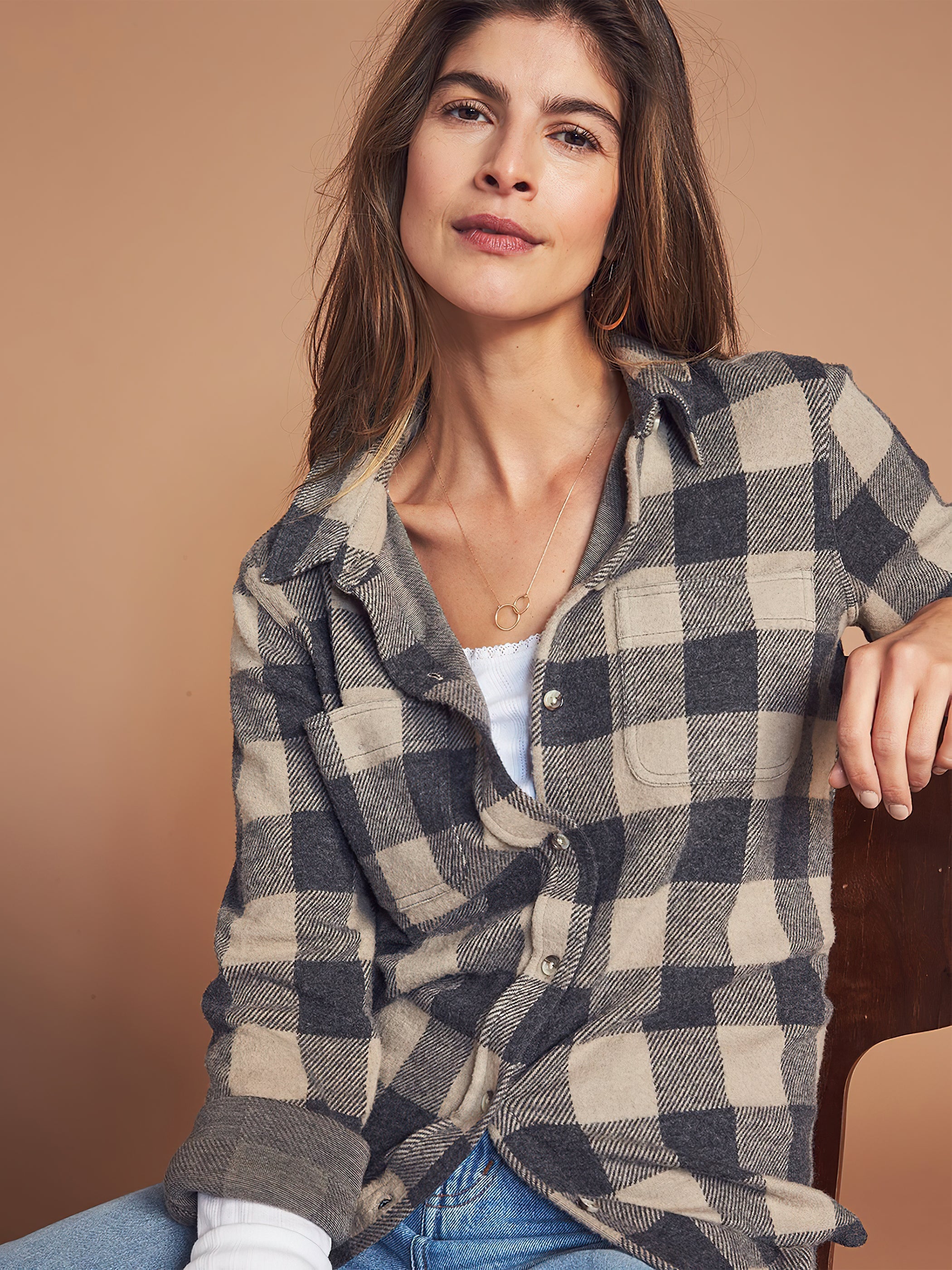 Legend™ Sweater Shirt - Tan Charcoal Buffalo Check