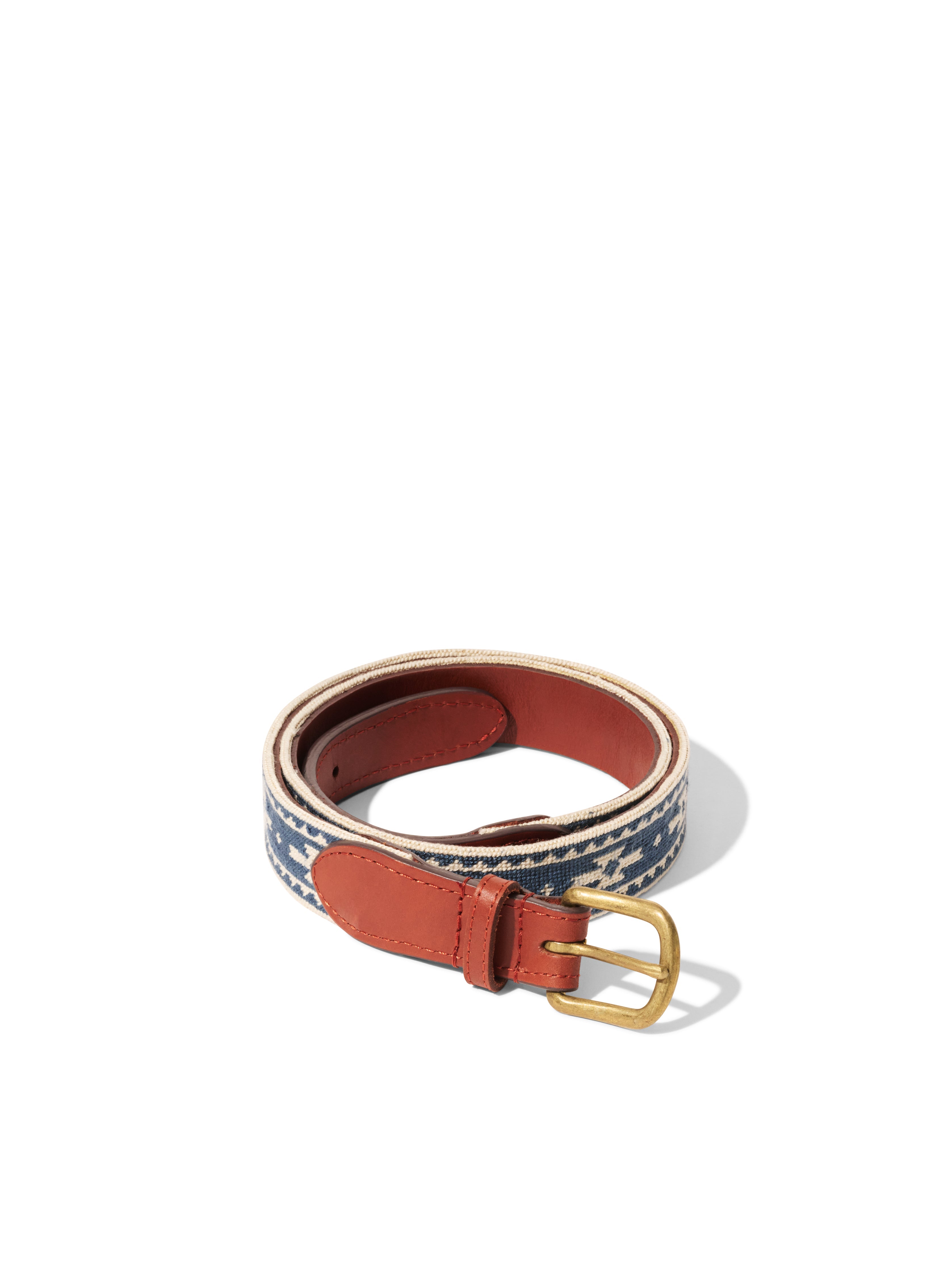 Steven Paul Judd Chahta Embroidered Belt - Navy Cream Motif