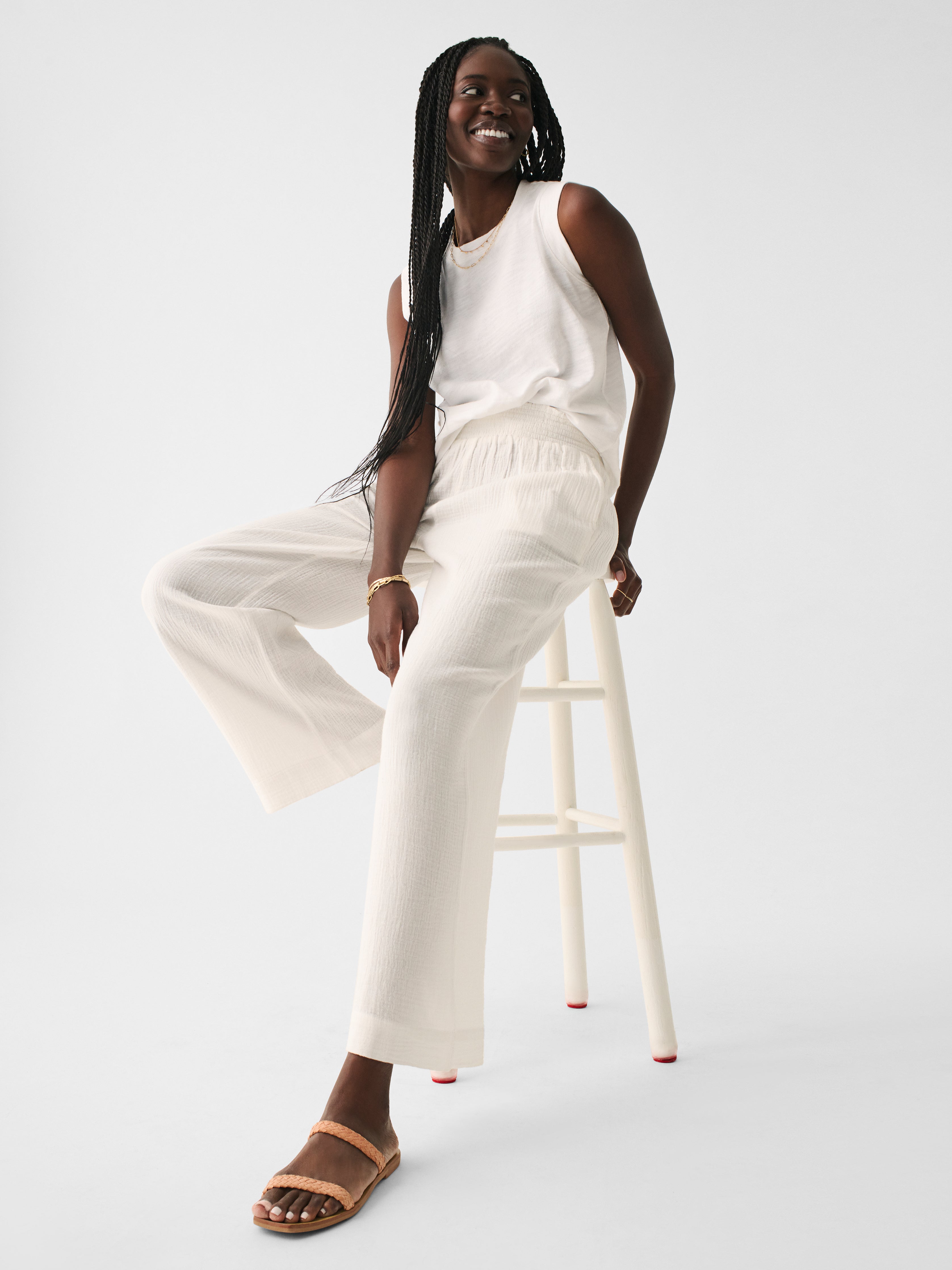 Dream Cotton Gauze Wide Leg Pant - White
