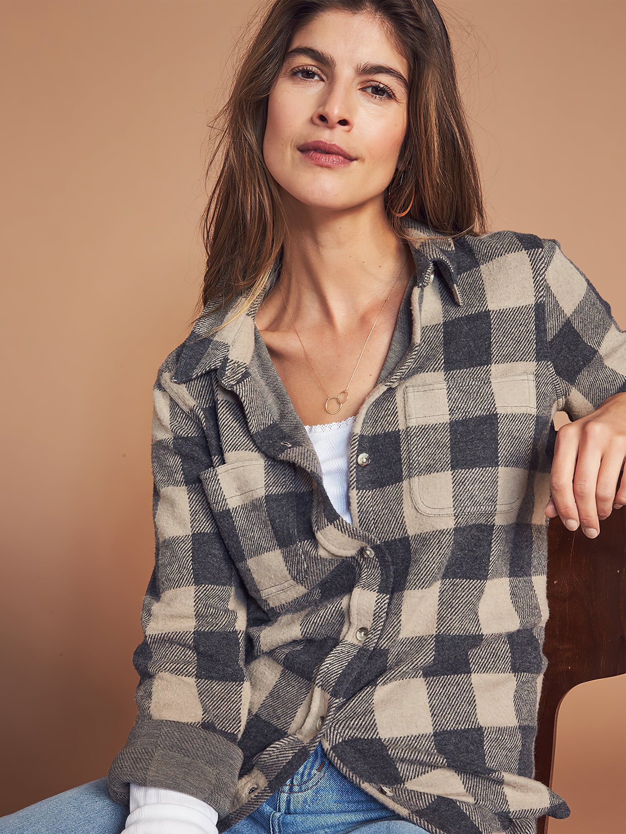 Legend™ Sweater Shirt - Tan Charcoal Buffalo Check