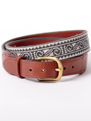 Steven Paul Judd Chahta Embroidered Belt - Charcoal Coiled Snake