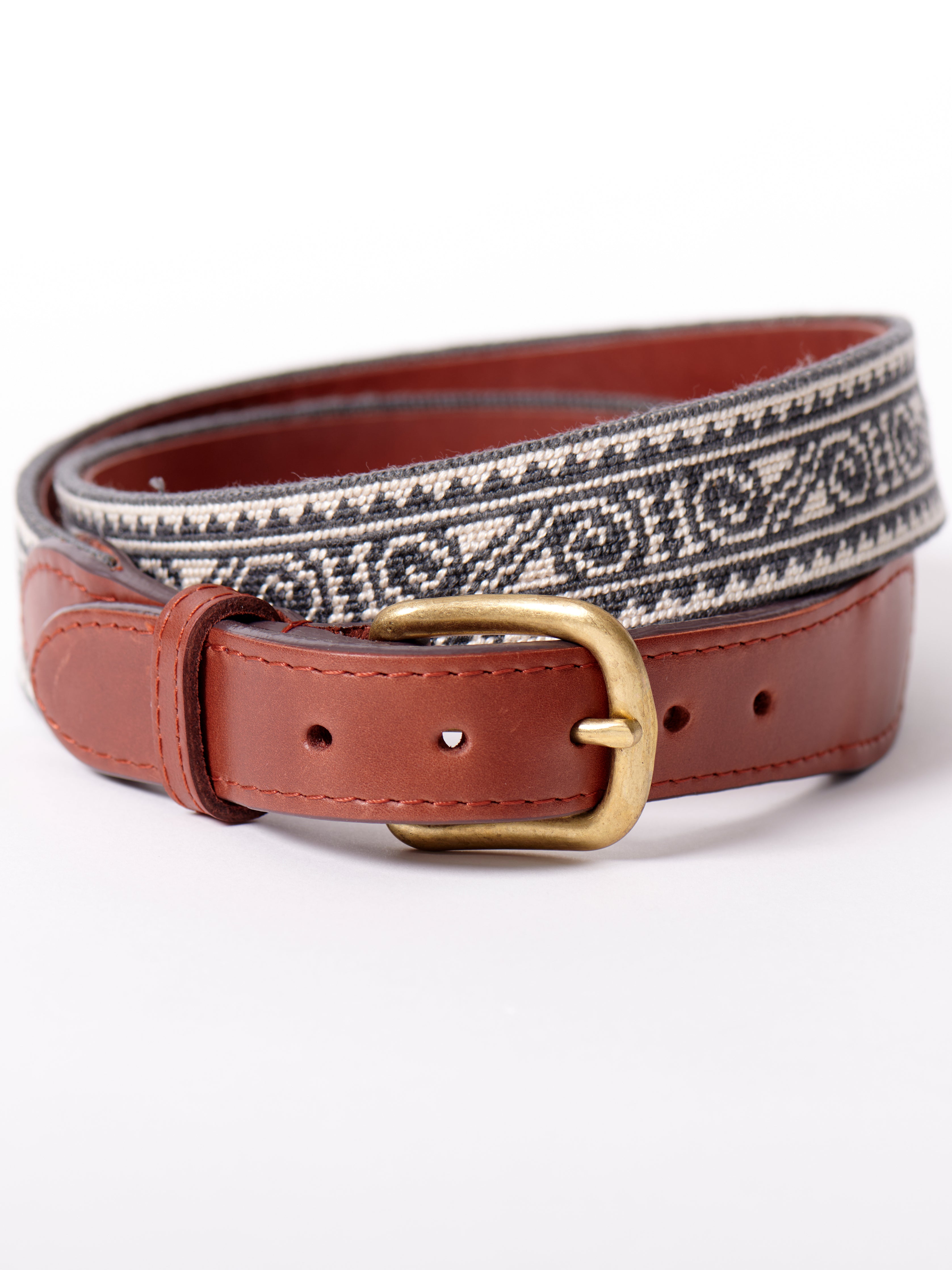 Steven Paul Judd Chahta Embroidered Belt - Charcoal Coiled Snake