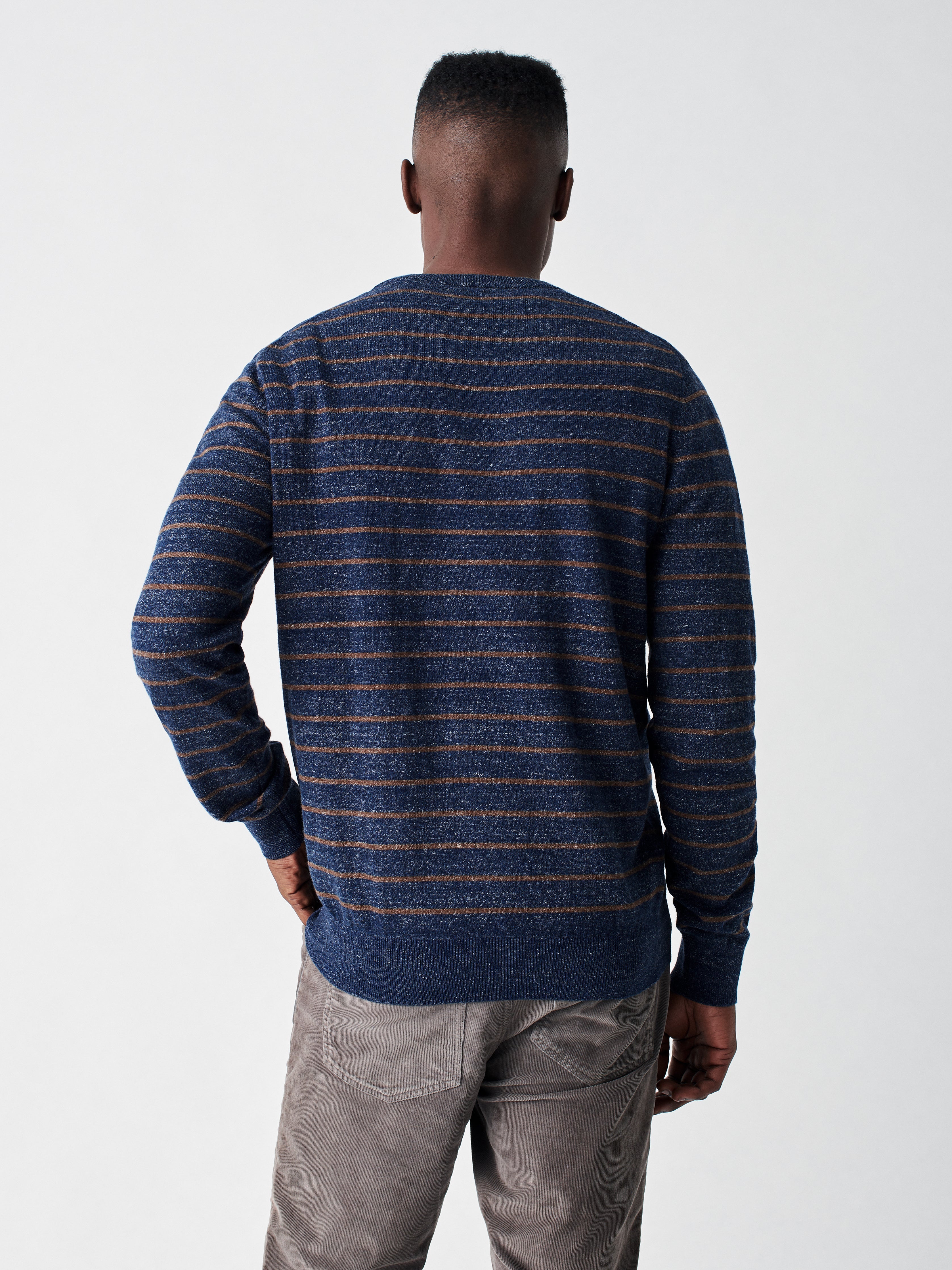 Striped Sconset Crew - Navy/Chestnut Stripe