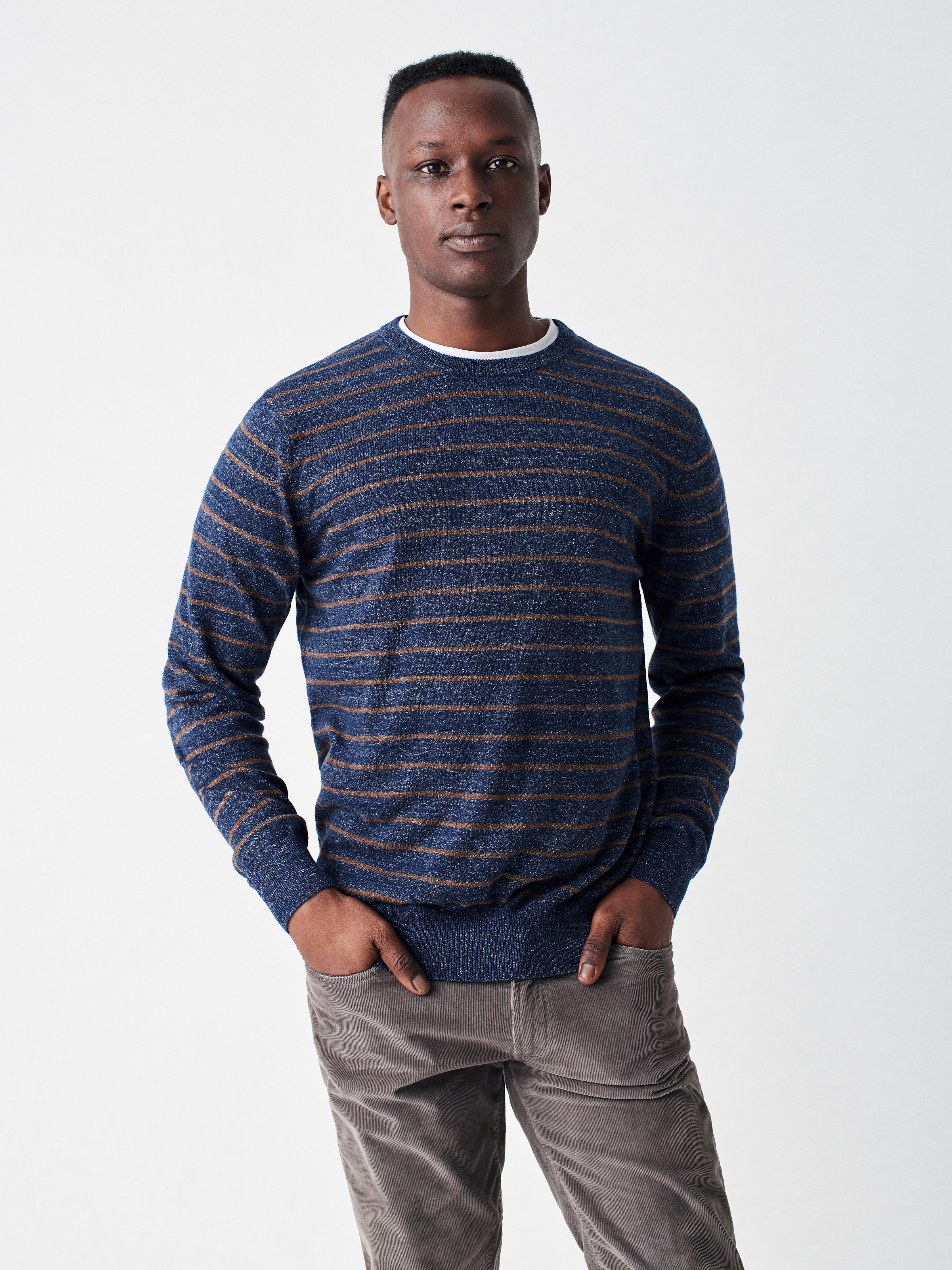 Striped Sconset Crew - Navy/Chestnut Stripe