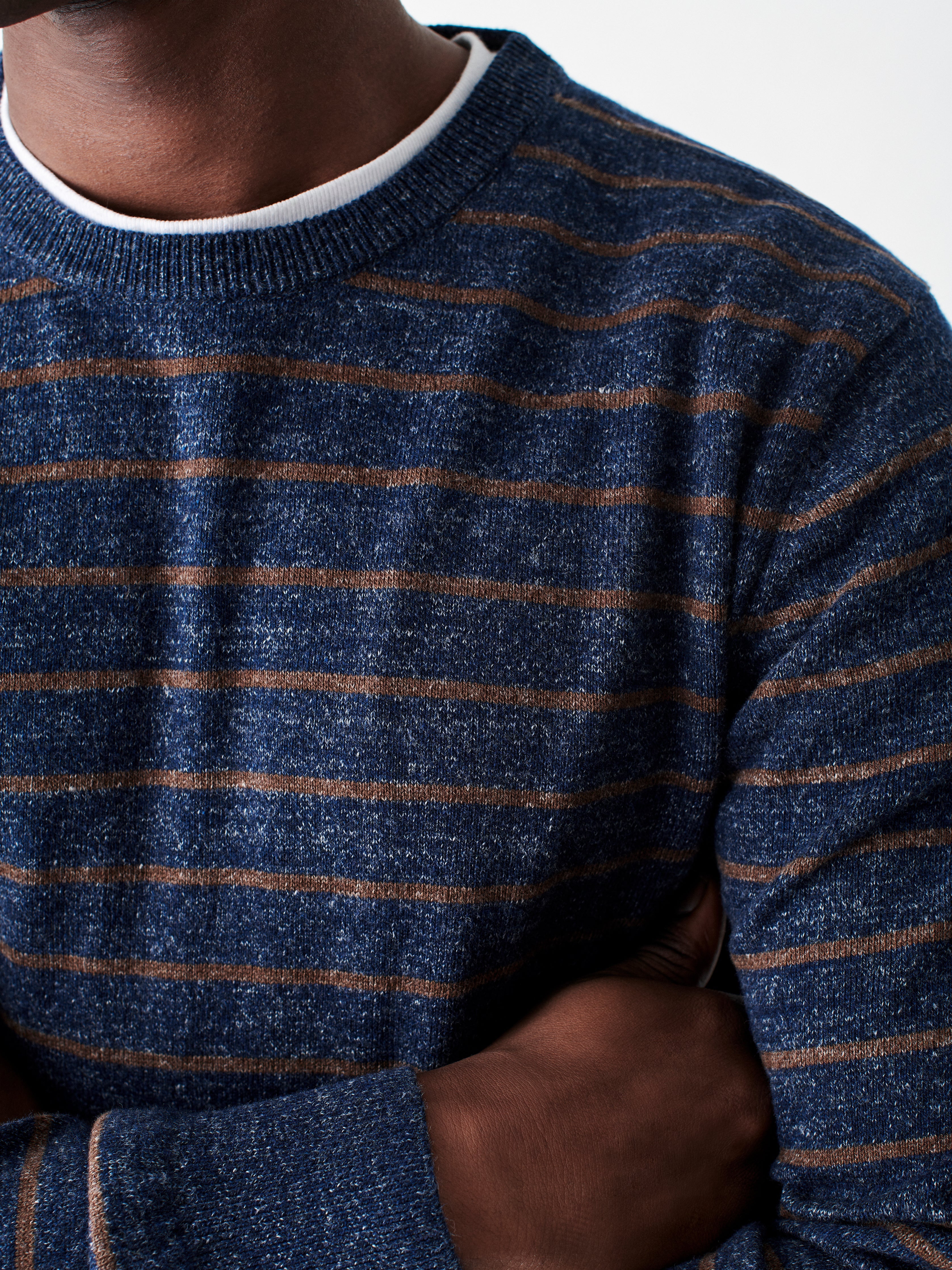 Striped Sconset Crew - Navy/Chestnut Stripe