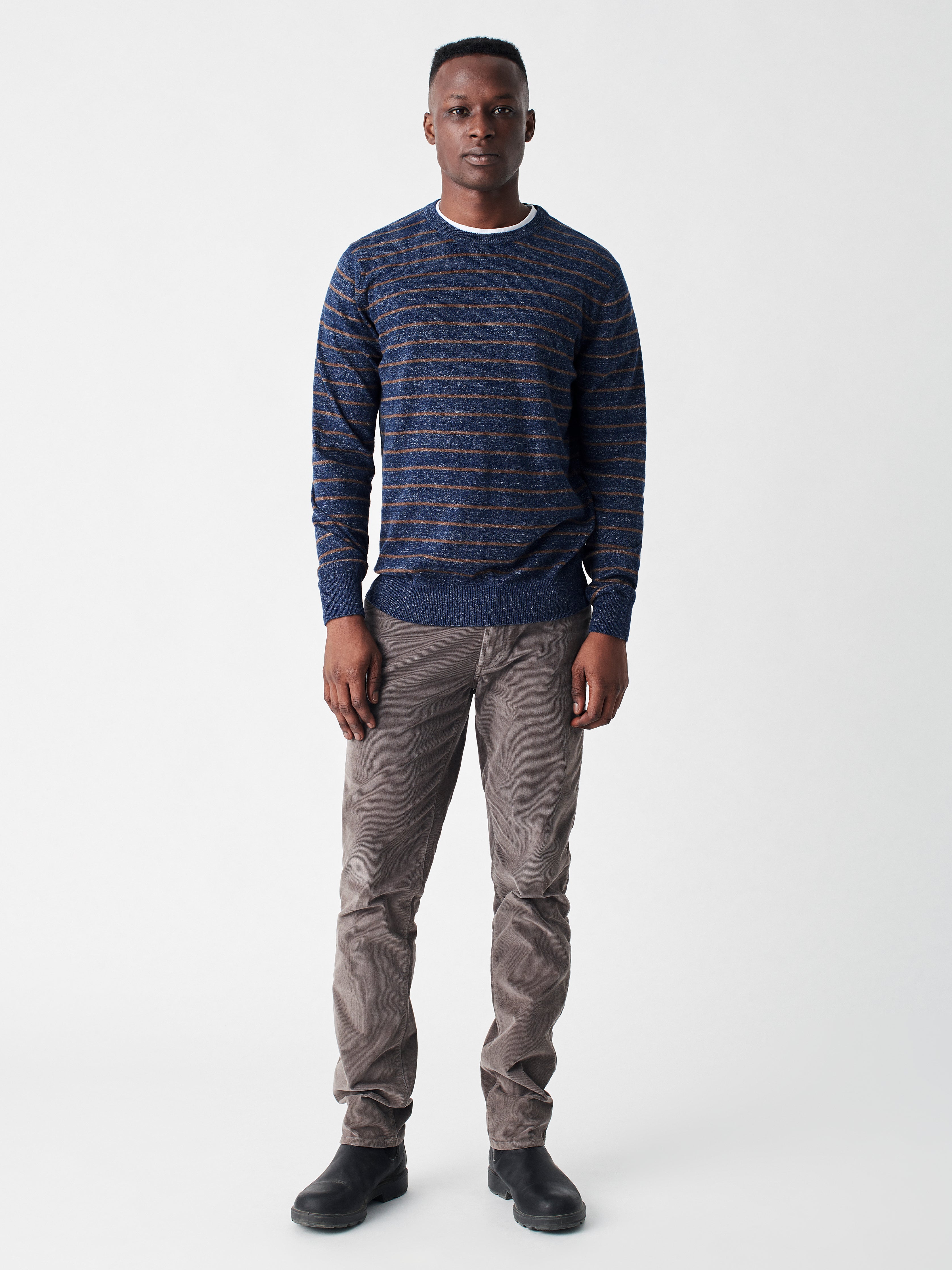 Striped Sconset Crew - Navy/Chestnut Stripe