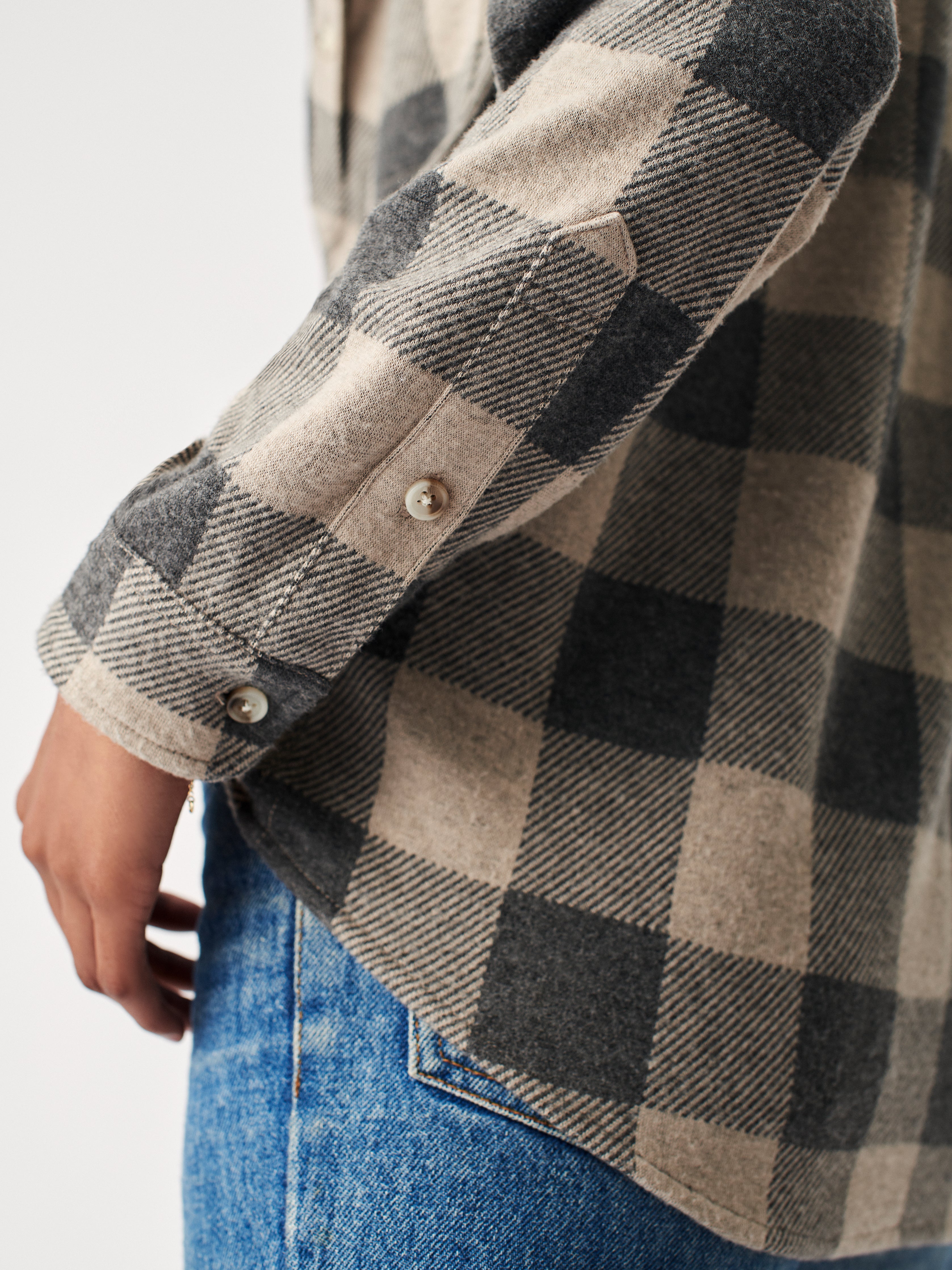 Legend™ Sweater Shirt - Tan Charcoal Buffalo Check