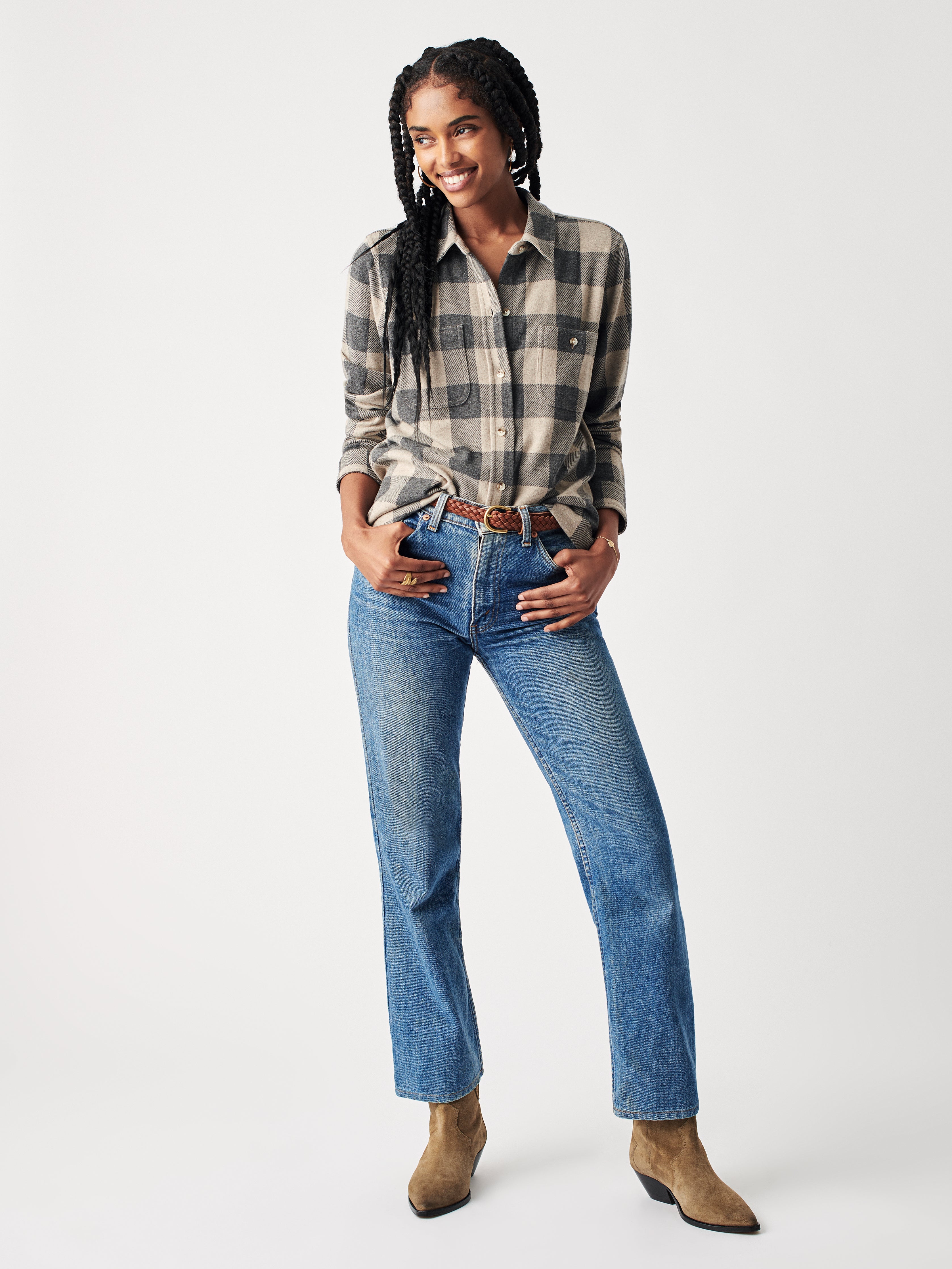 Legend™ Sweater Shirt - Tan Charcoal Buffalo Check