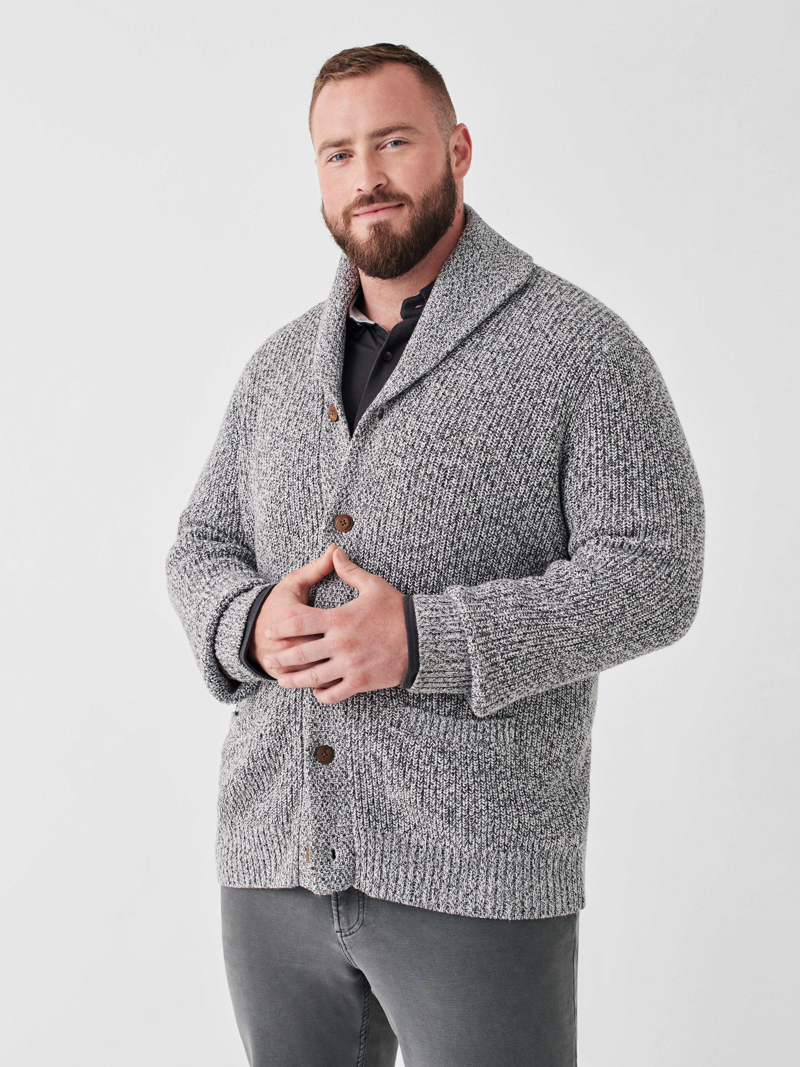 Marled Cotton Cardigan - Light Grey Marl