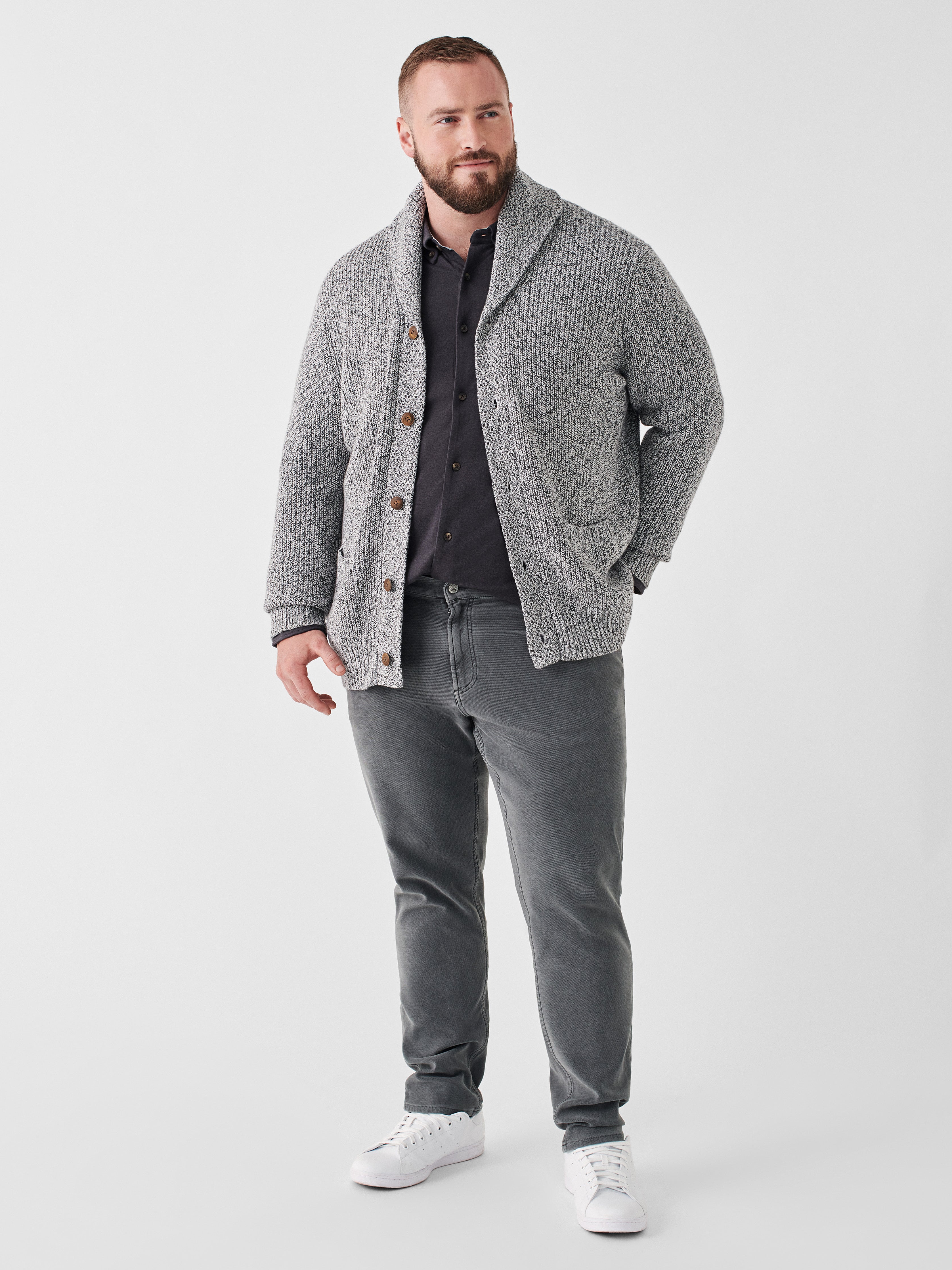 Marled Cotton Cardigan - Light Grey Marl
