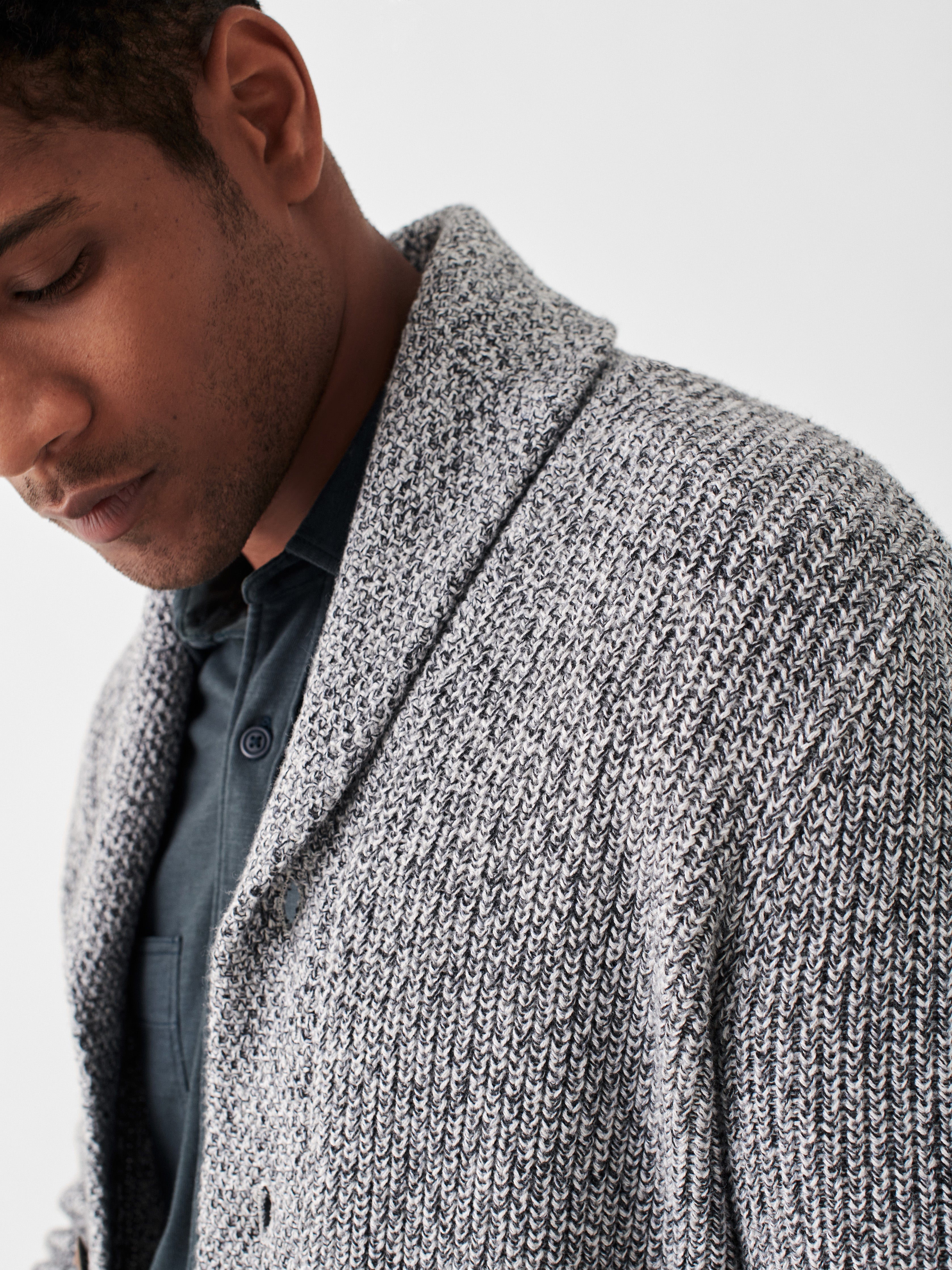 Marled Cotton Cardigan - Light Grey Marl