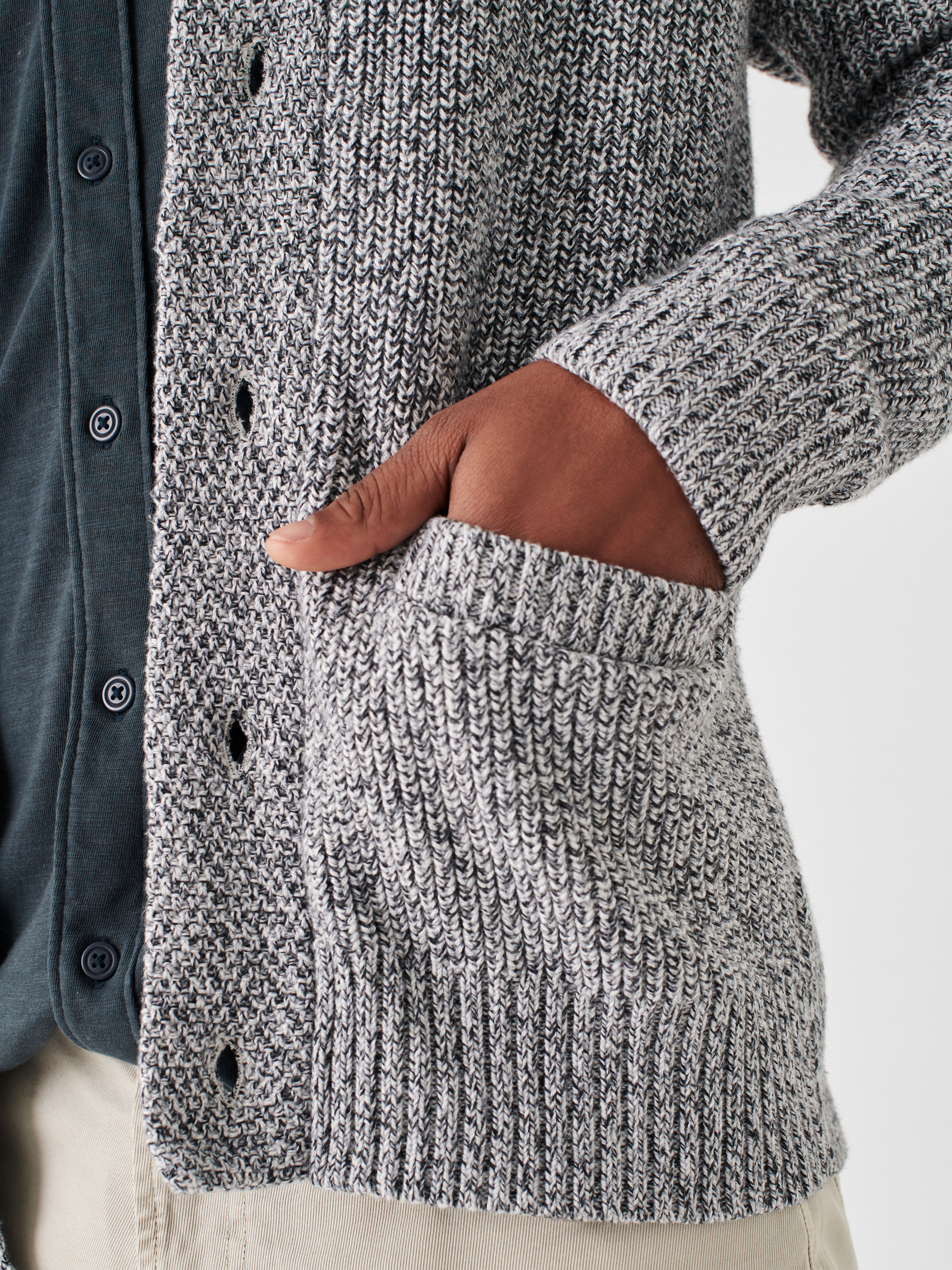 Marled Cotton Cardigan - Light Grey Marl