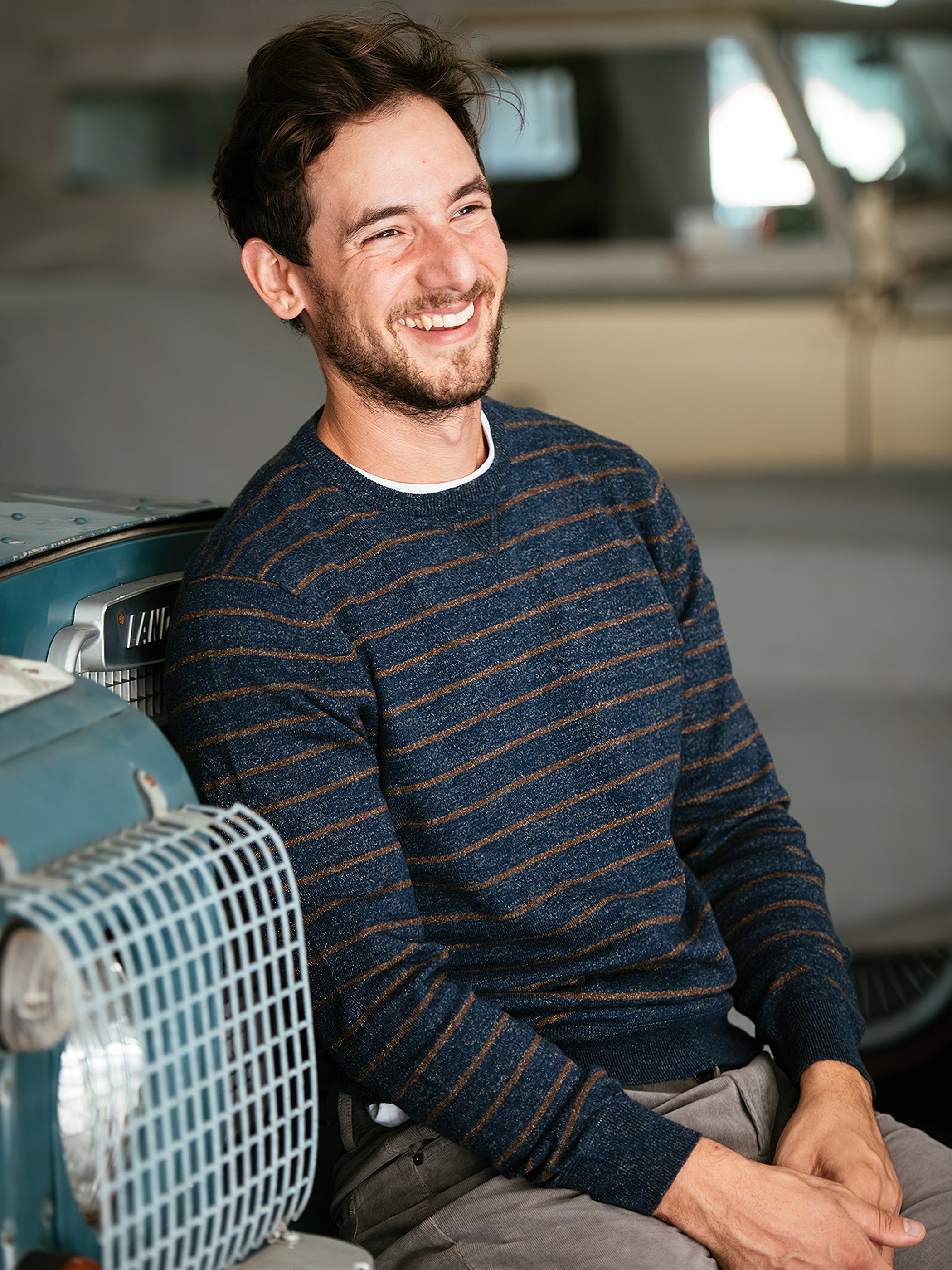 Striped Sconset Crew - Navy/Chestnut Stripe