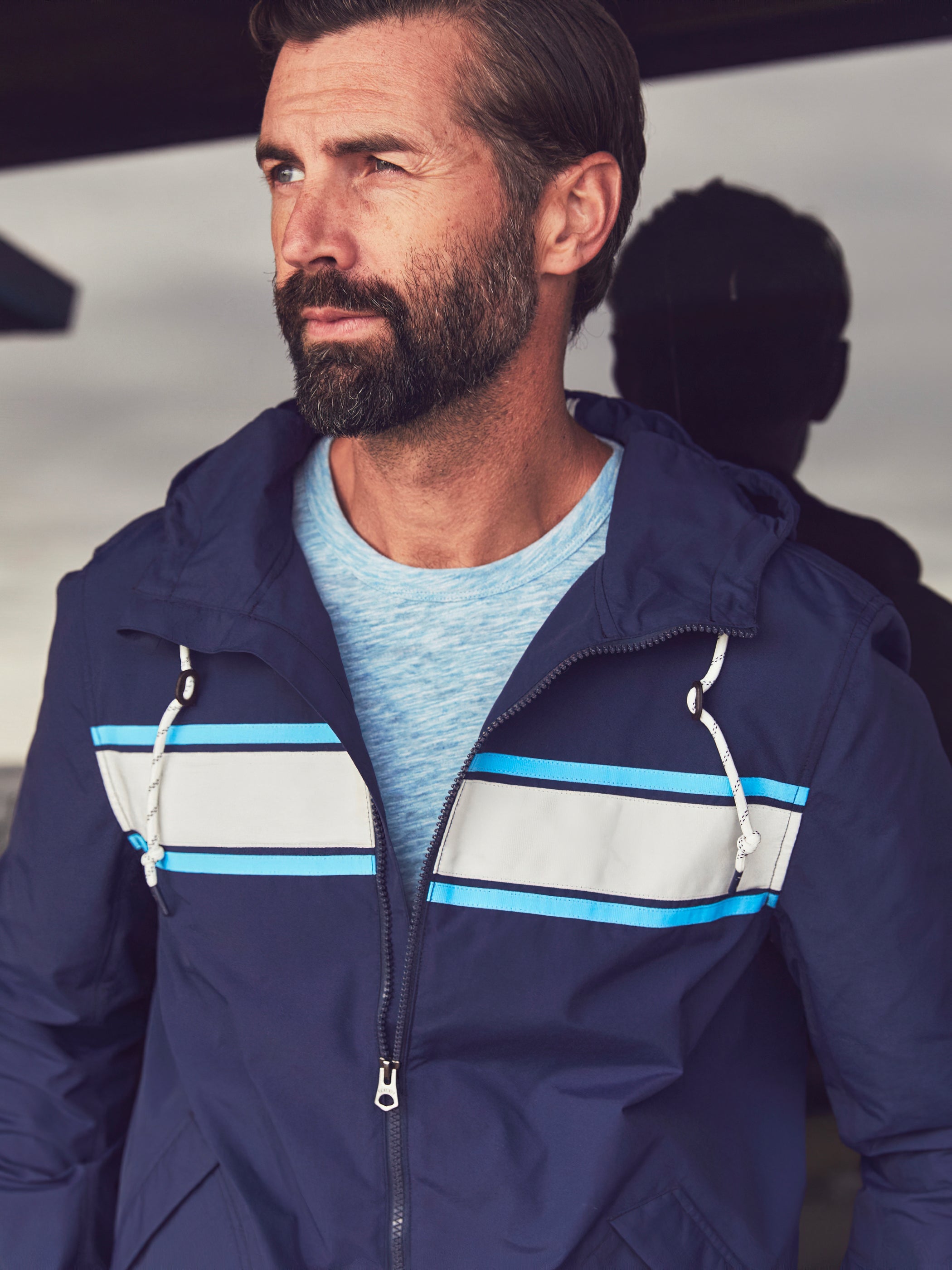 Surf Stripe Packable Jacket - Sea Blue