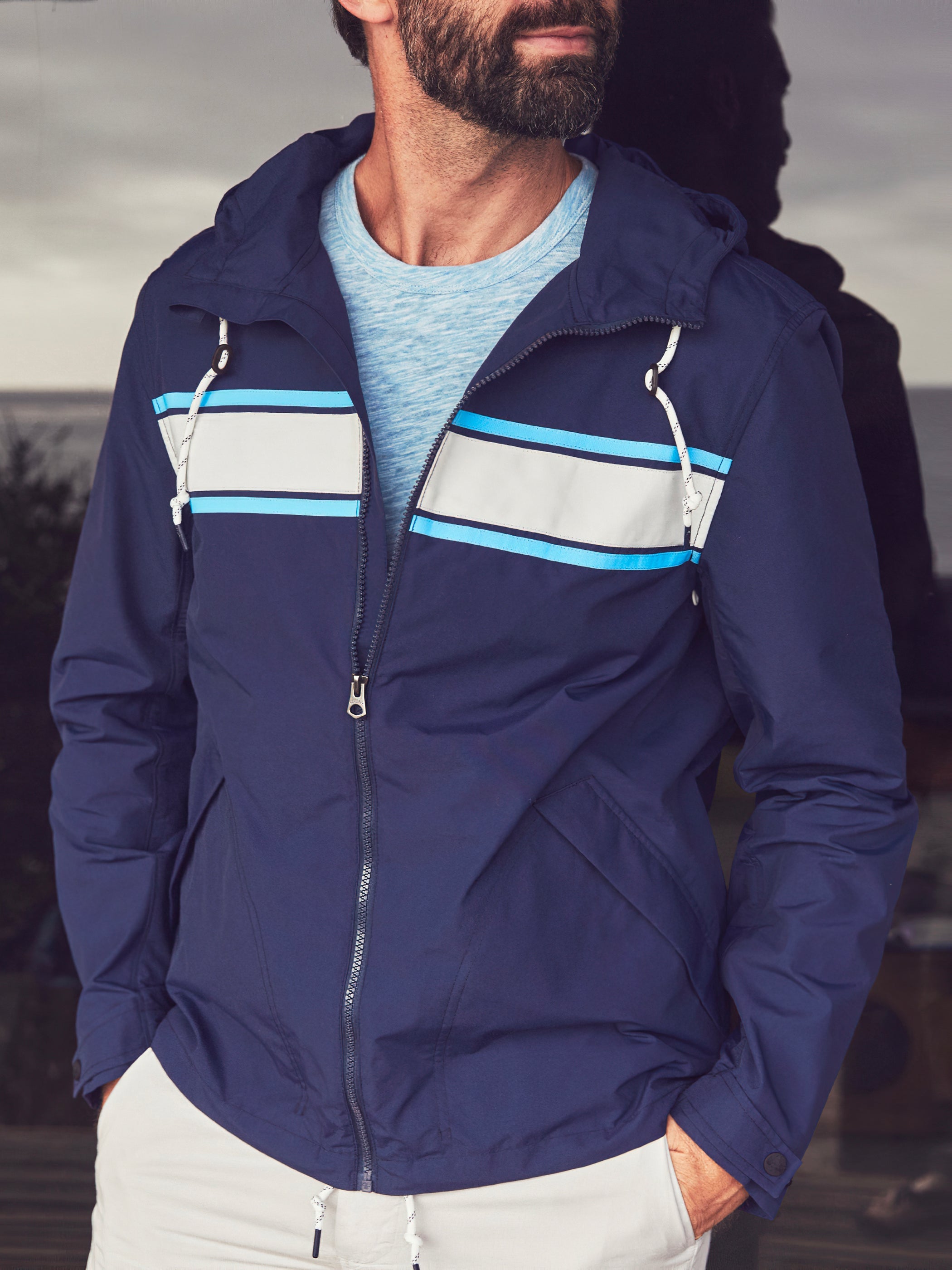Surf Stripe Packable Jacket - Sea Blue