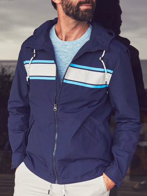 Surf Stripe Packable Jacket - Sea Blue