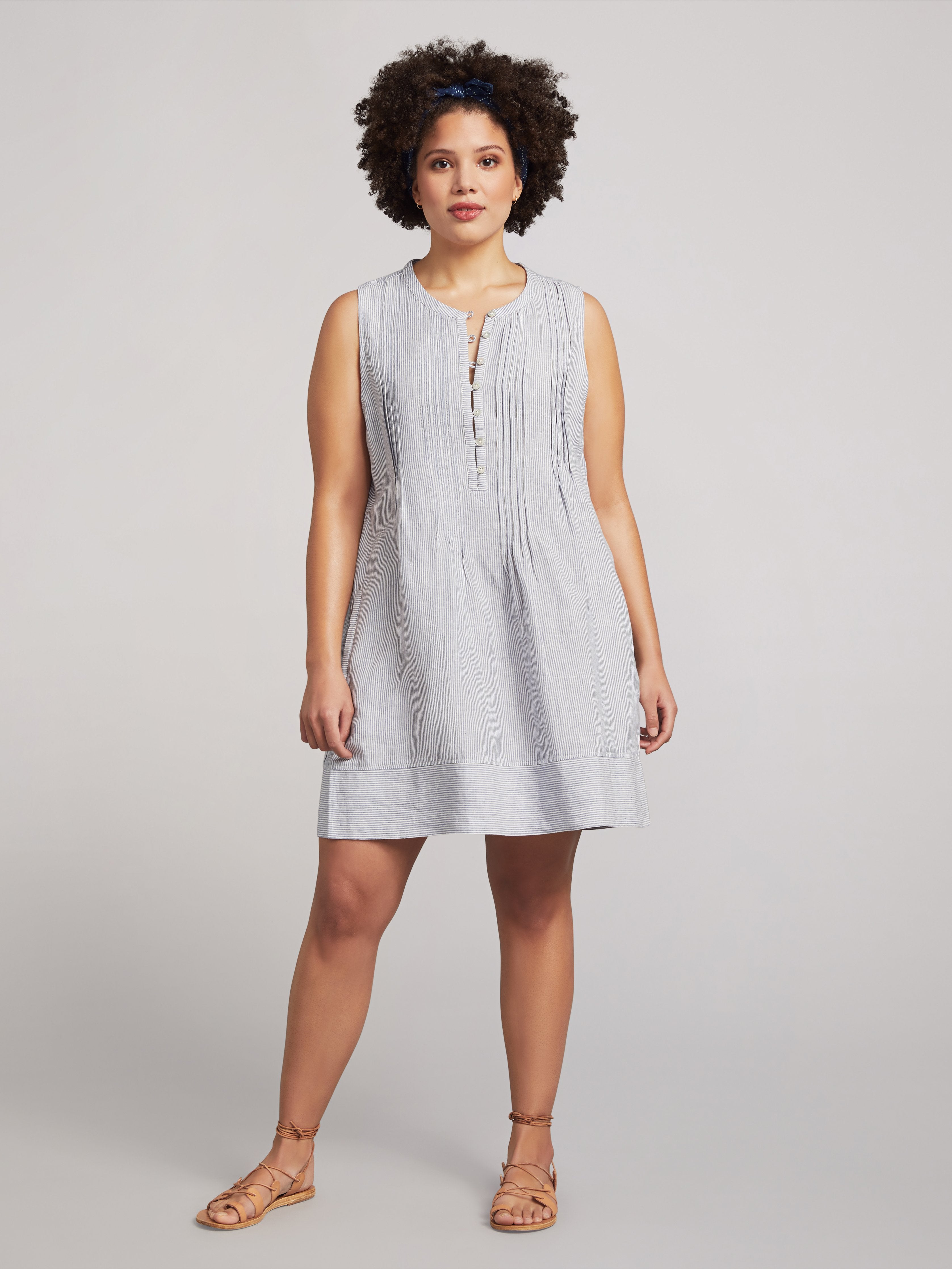 Isha Dress - Blue Mini Stripe