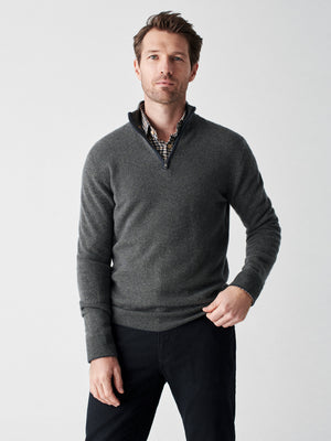 Reserve Cashmere Quarter Zip - Charcoal/Olive Marl
