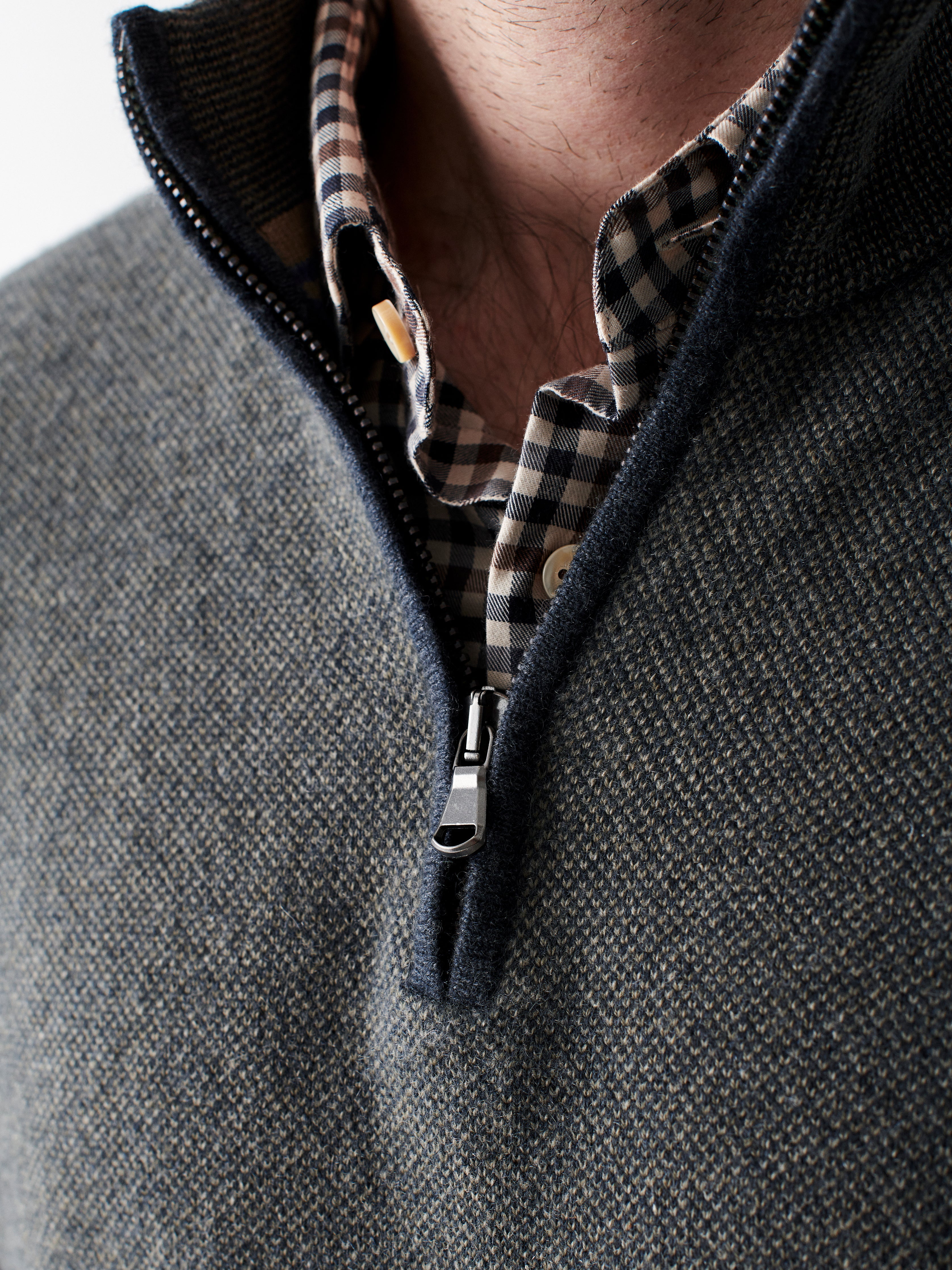 Reserve Cashmere Quarter Zip - Charcoal/Olive Marl