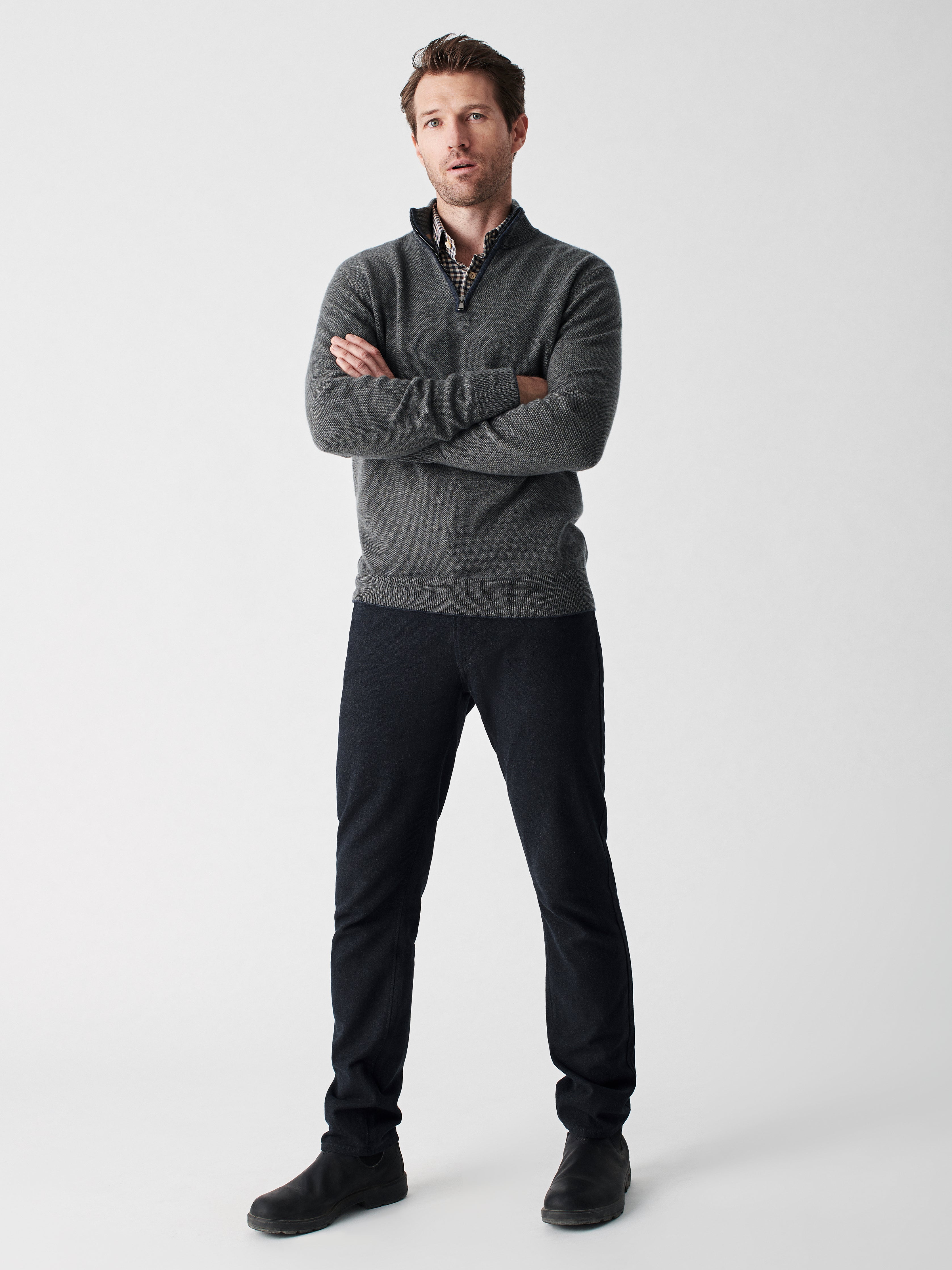 Reserve Cashmere Quarter Zip - Charcoal/Olive Marl