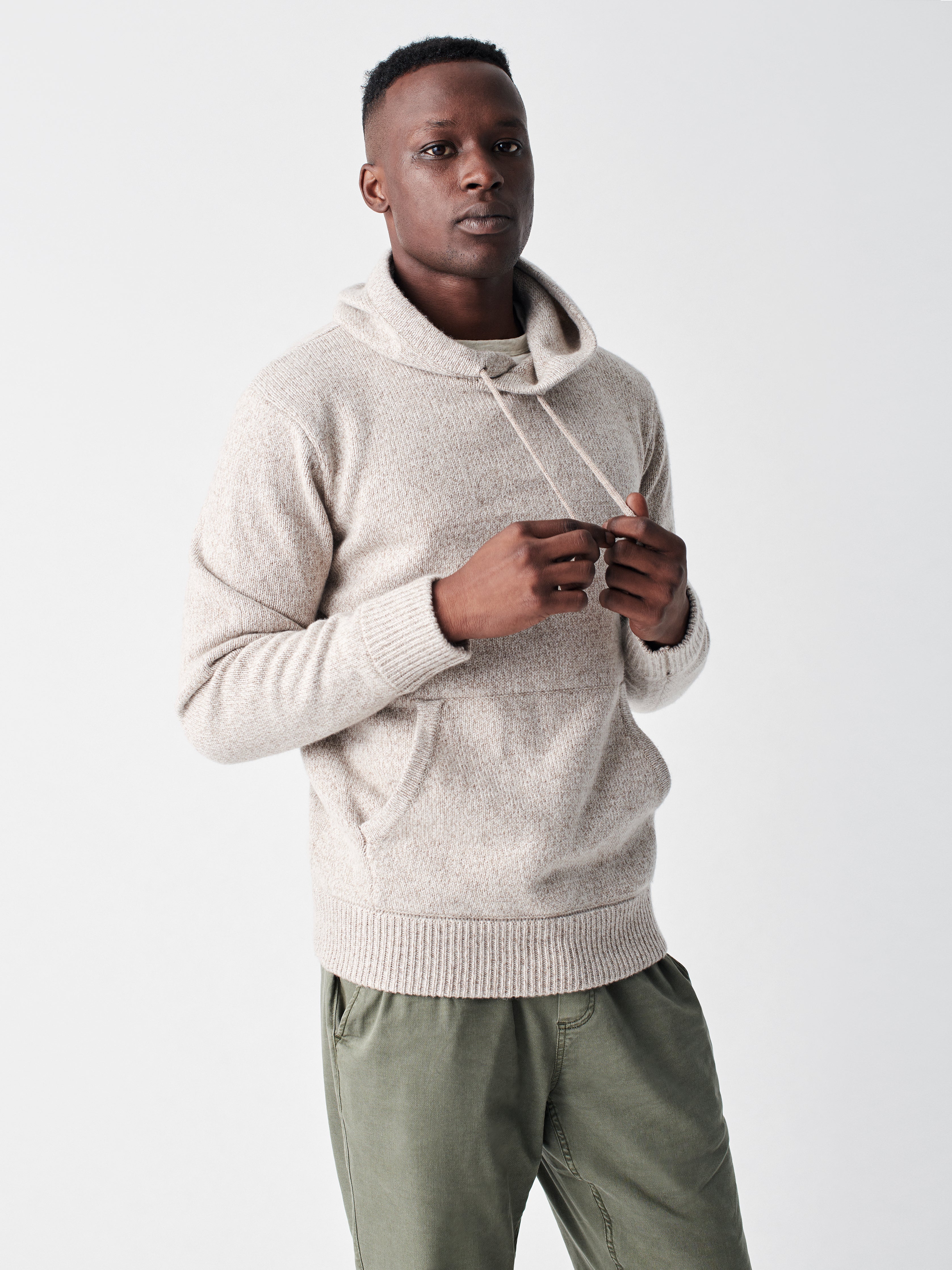 Cashmere Wool Marled Hoodie - Oatmeal Marl