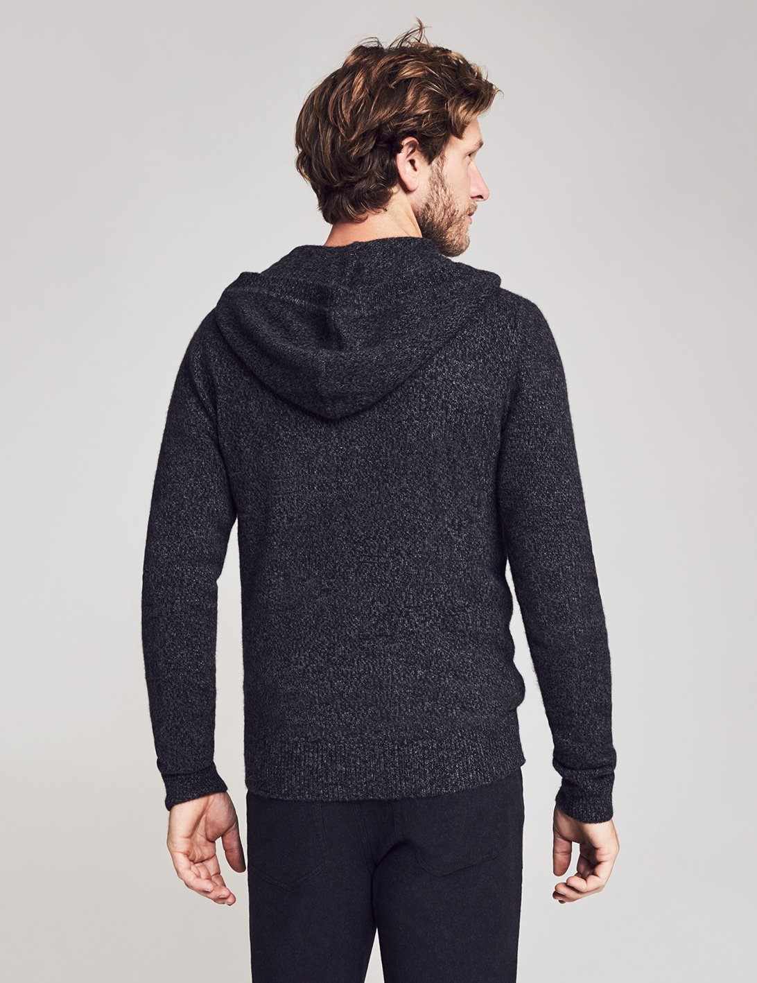 Cashmere Wool Full Zip Hoodie - Charcoal Marl