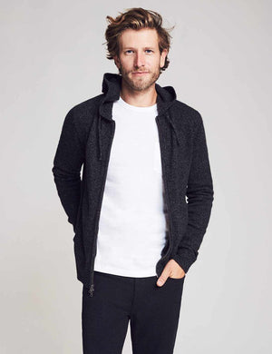Cashmere Wool Full Zip Hoodie - Charcoal Marl