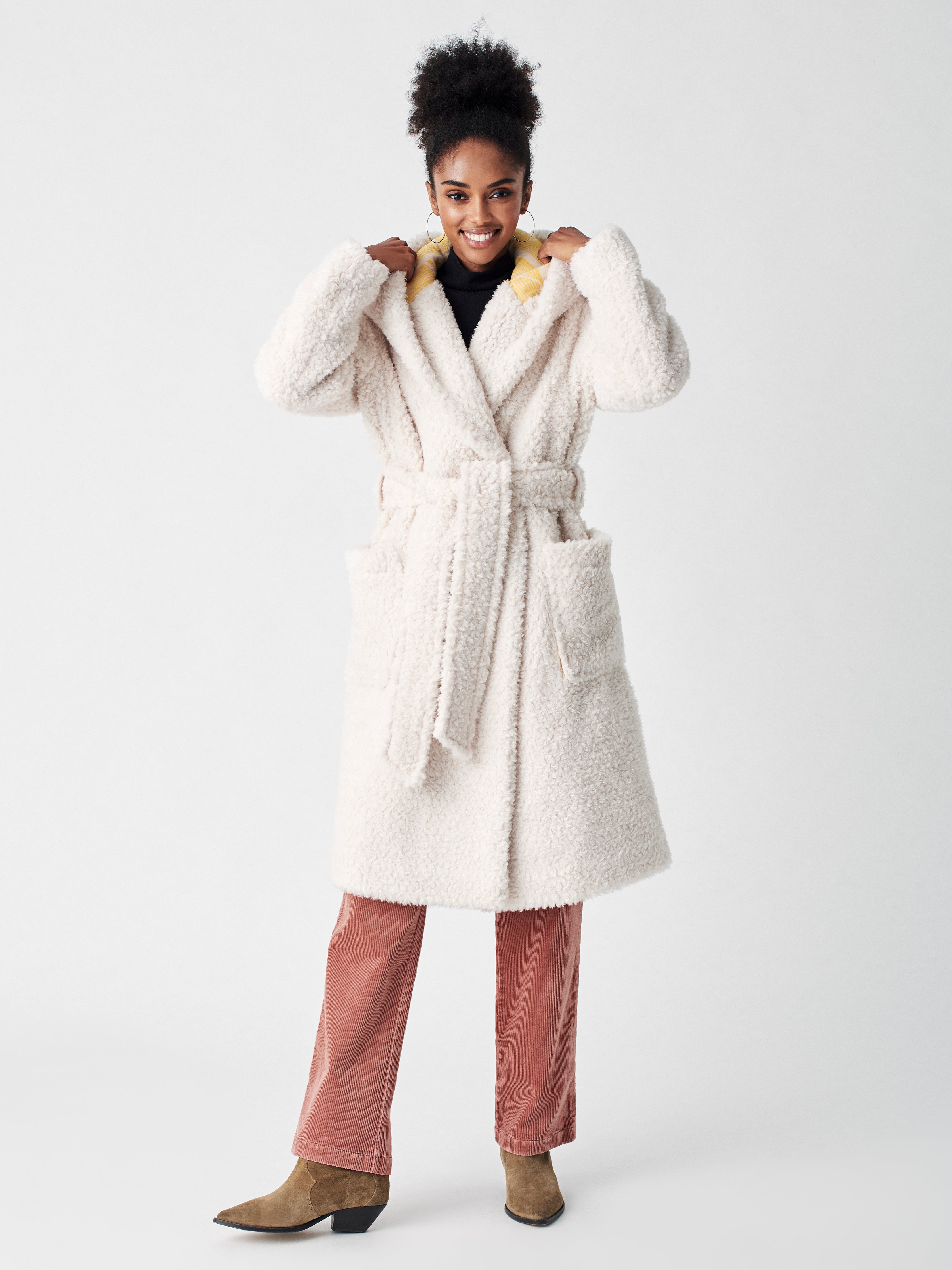 Wonderland High Pile Fleece Robe Coat - Froth
