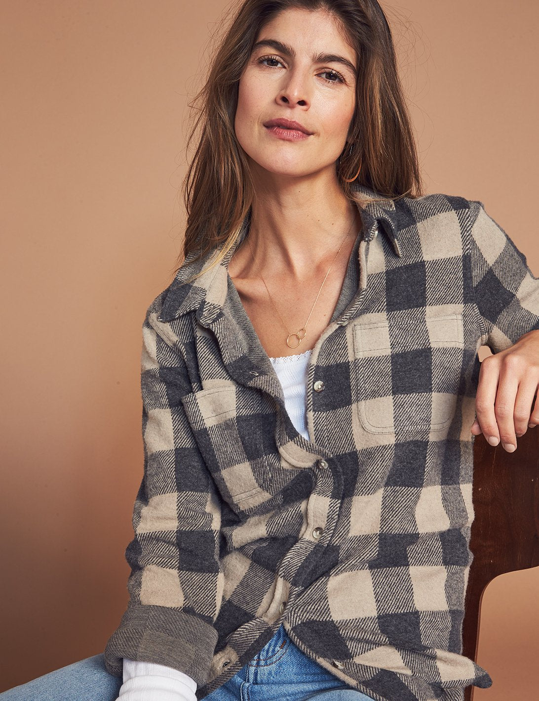 Legend™ Sweater Shirt - Tan Charcoal Buffalo Check