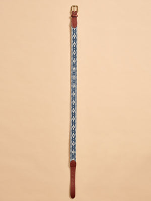 Steven Paul Judd Chahta Embroidered Belt - Navy Cream Motif