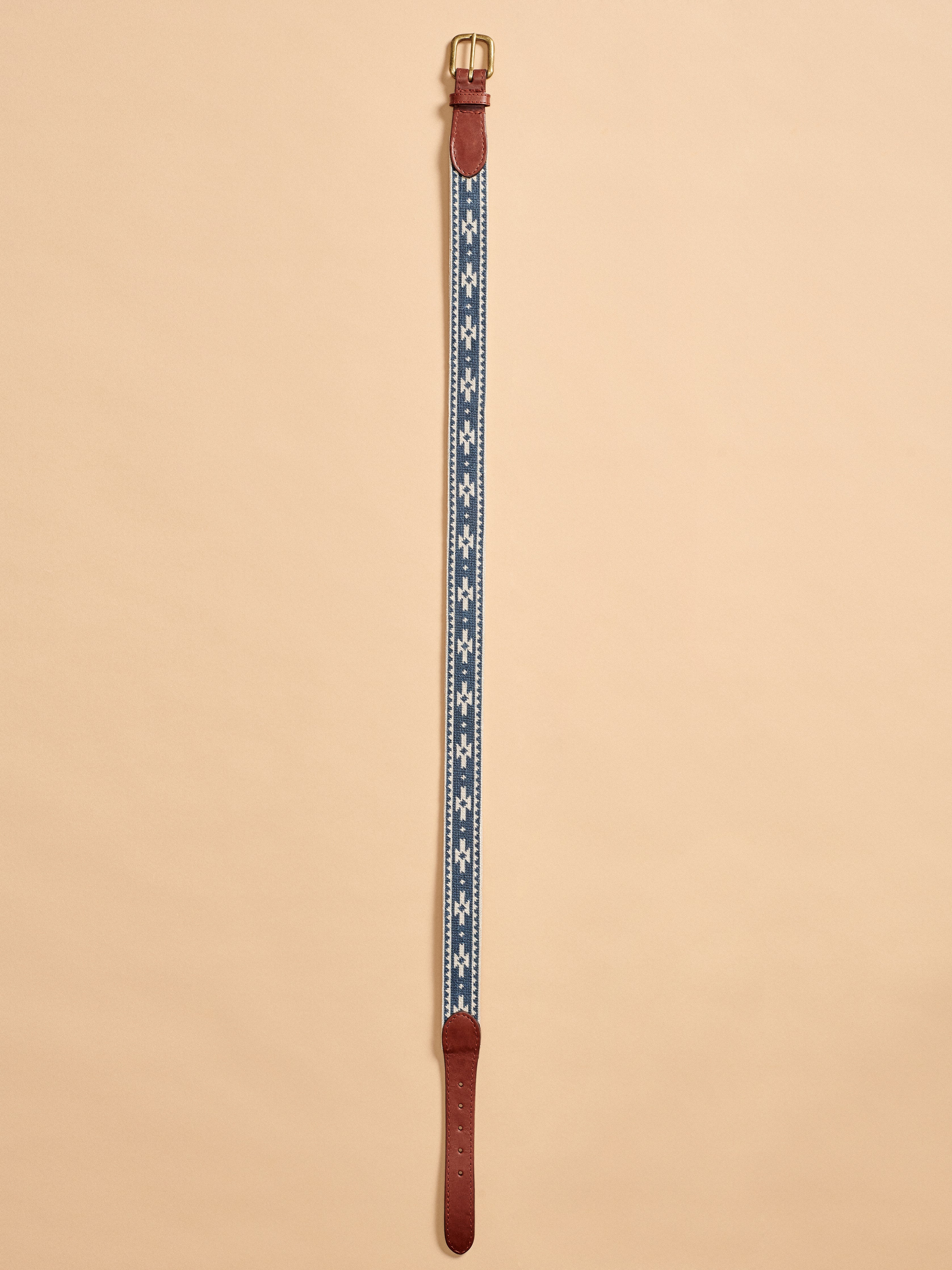 Steven Paul Judd Chahta Embroidered Belt - Navy Cream Motif