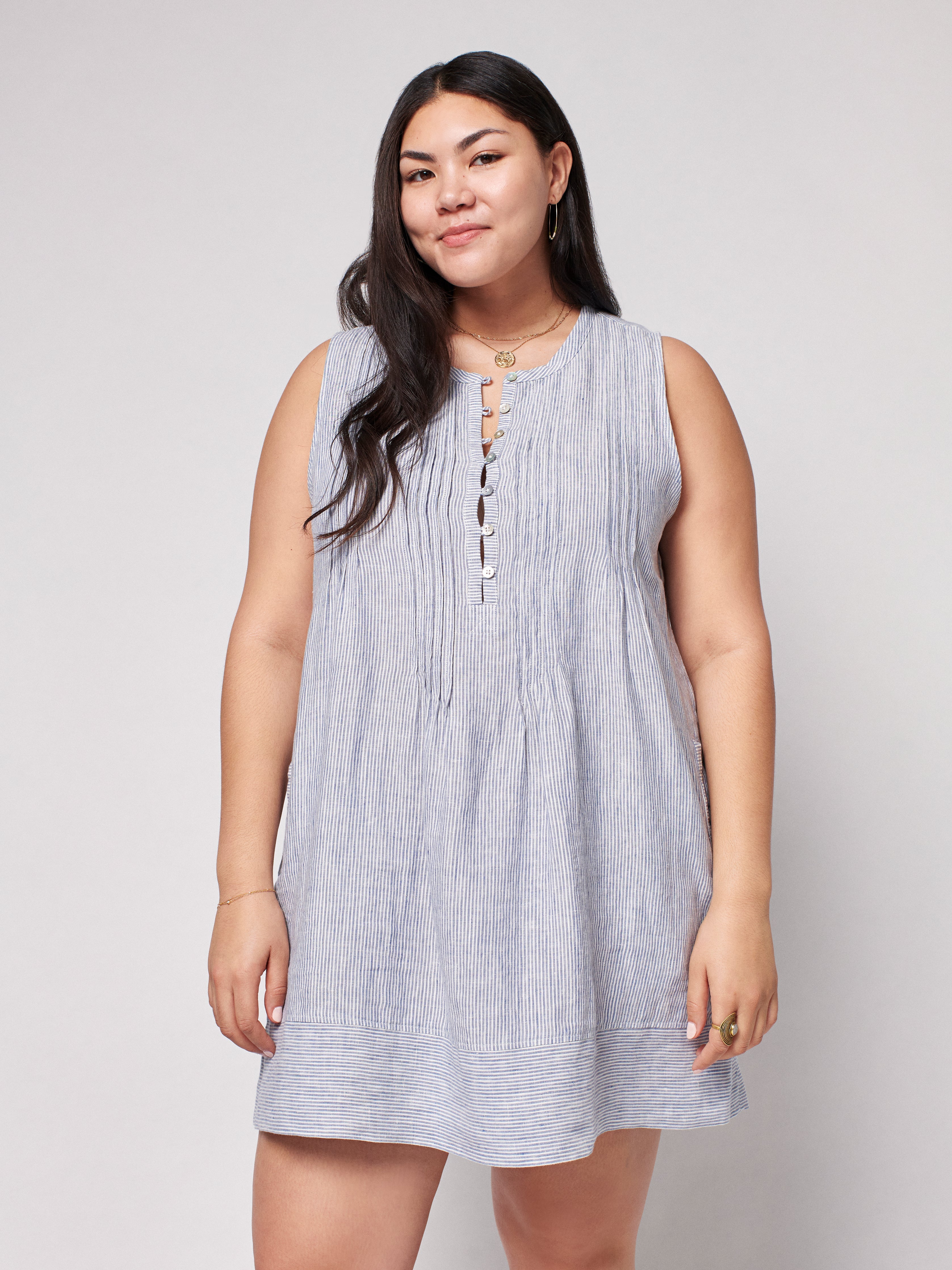 Isha Dress - Blue Mini Stripe