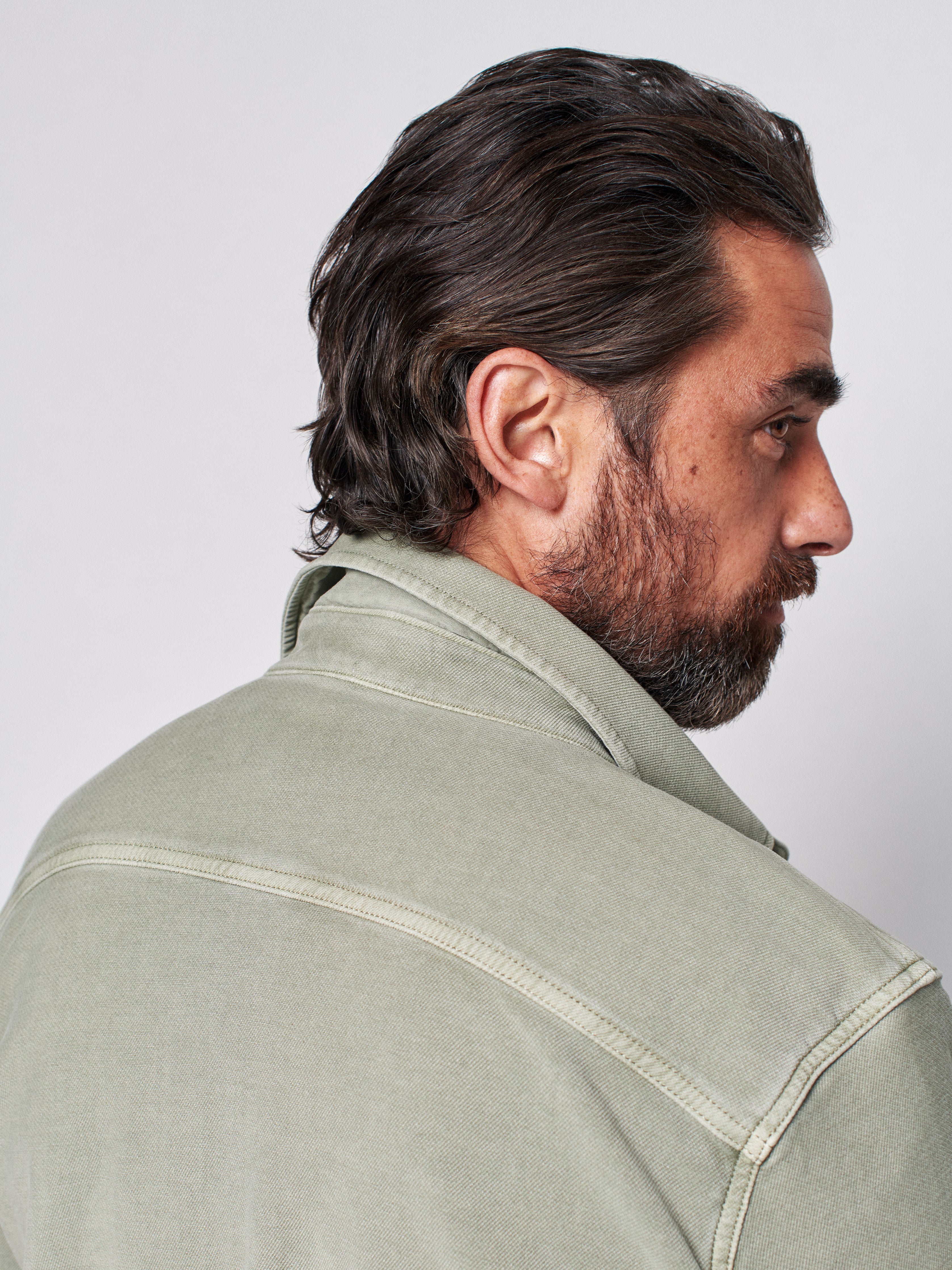 Stretch Terry Shirt Jacket - Faded Olive
