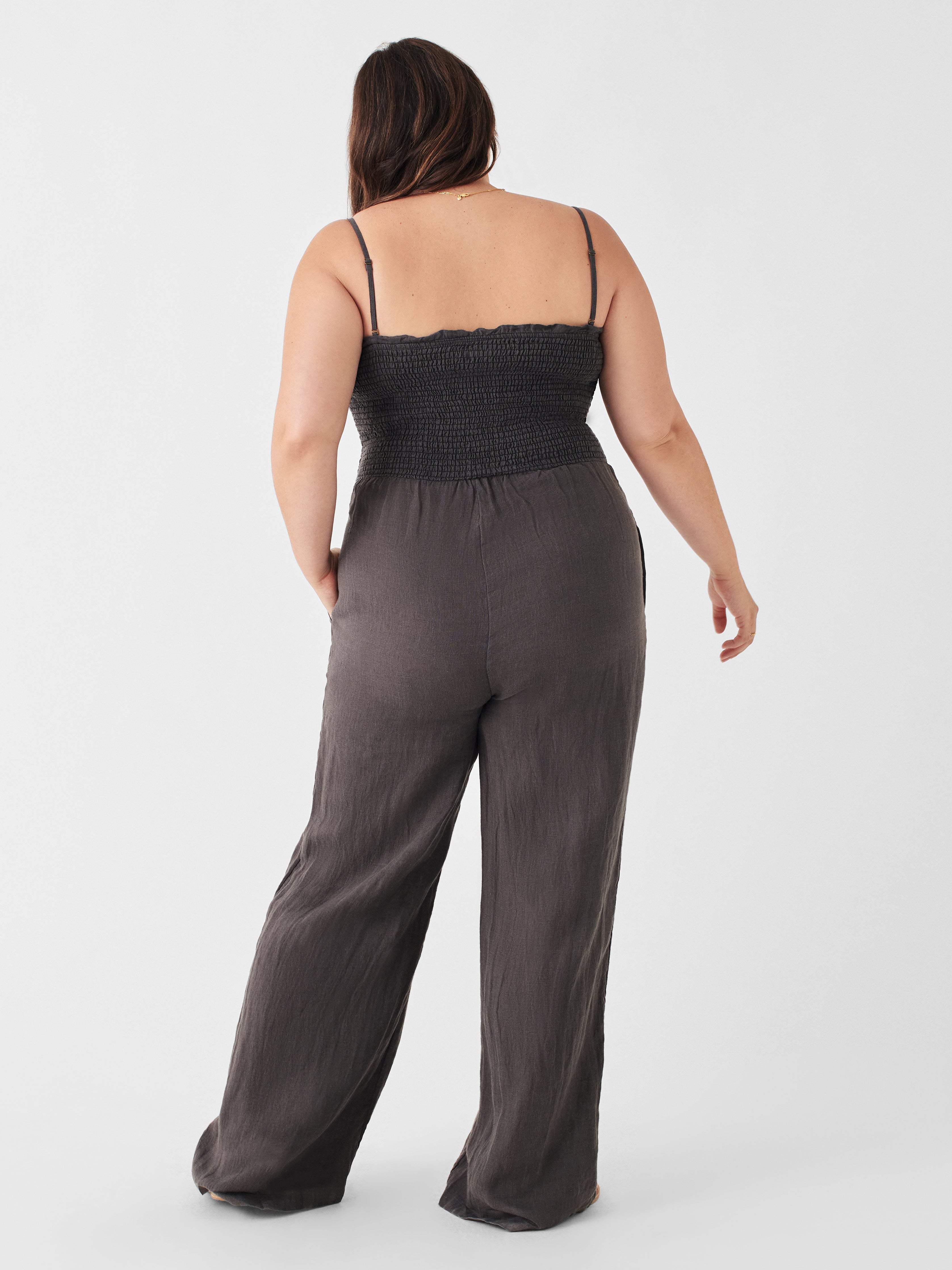 Mandy Linen Smocked Jumpsuit - Washed Black