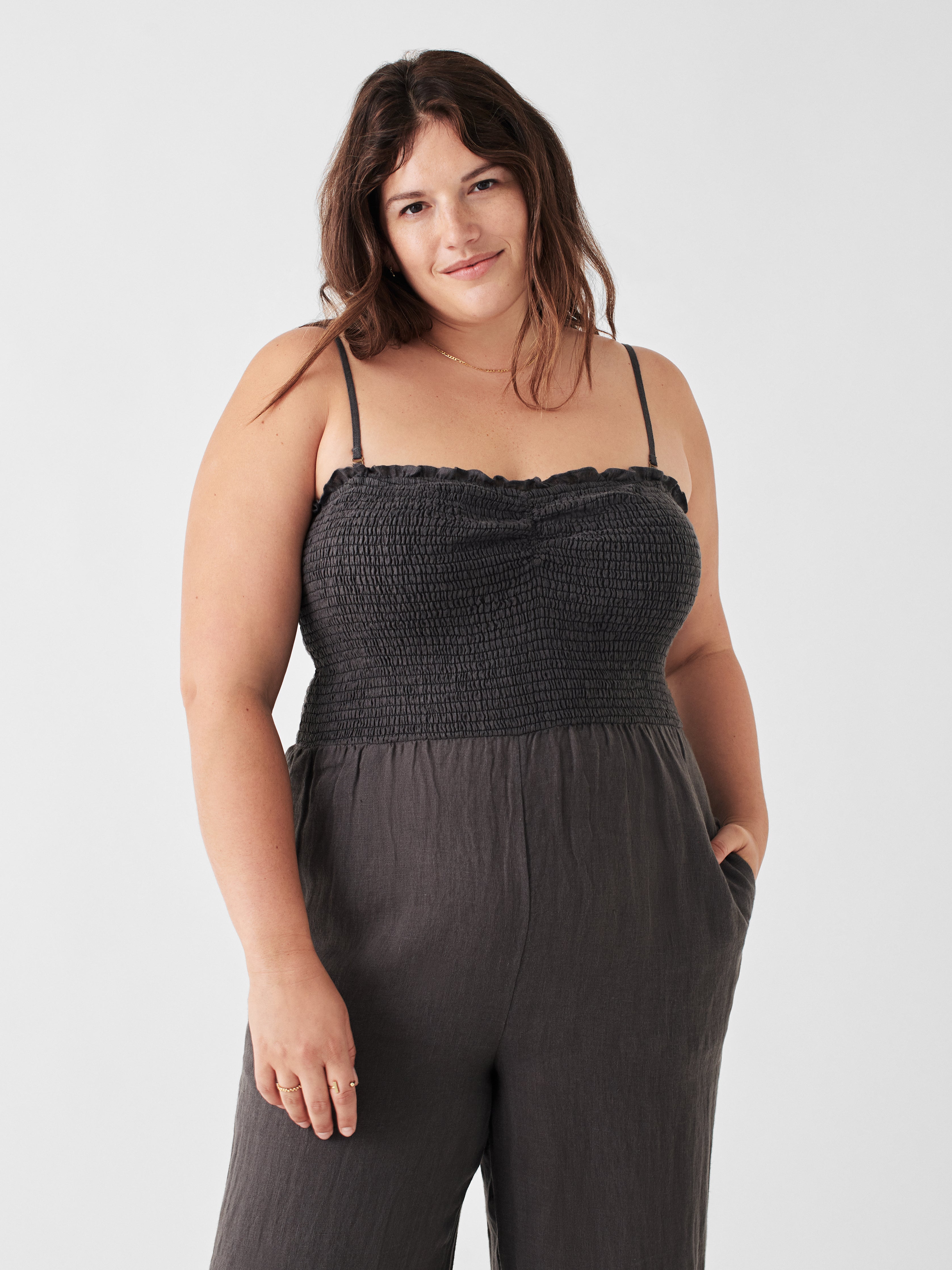 Mandy Linen Smocked Jumpsuit - Washed Black