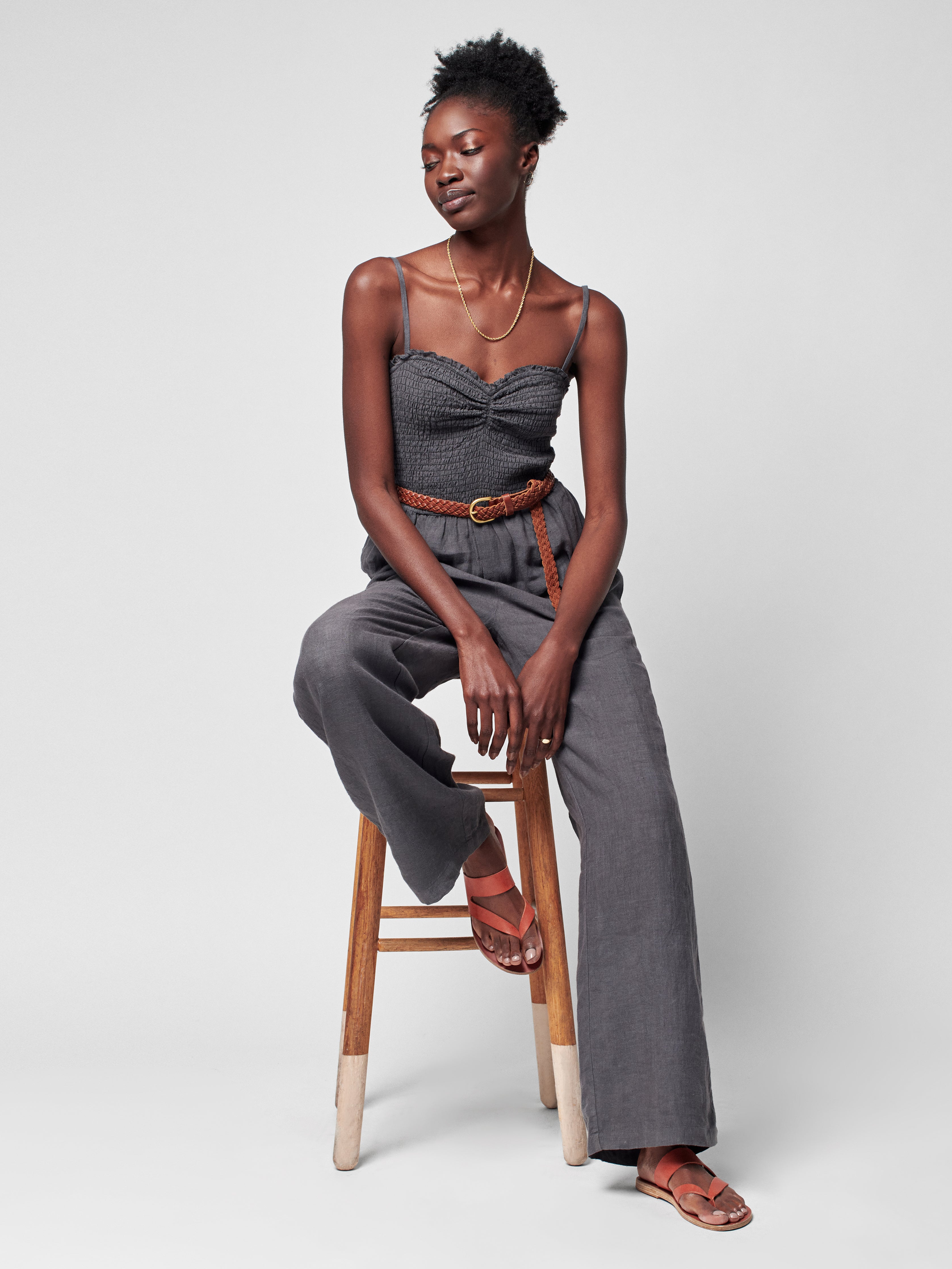 Mandy Linen Smocked Jumpsuit - Washed Black